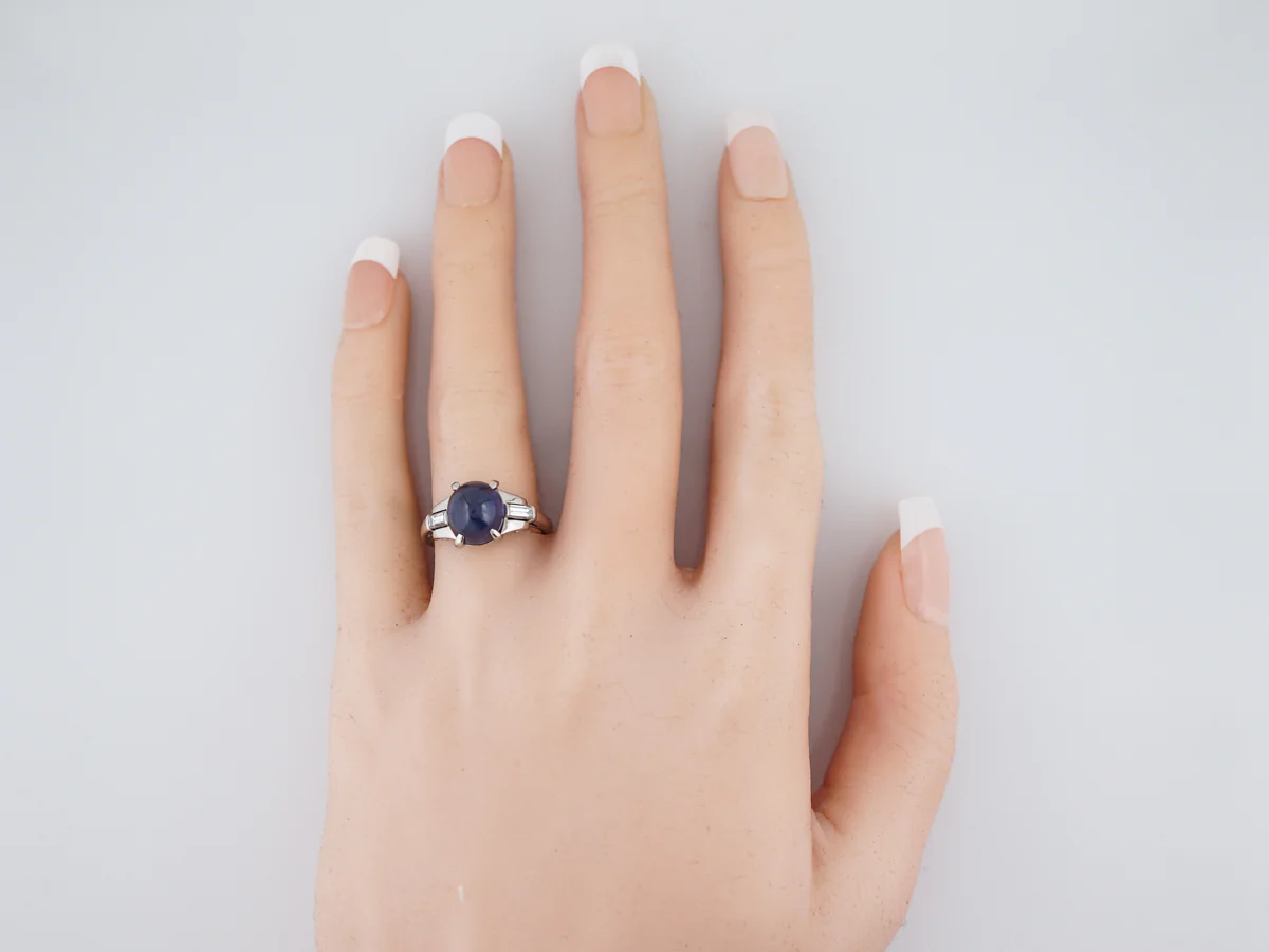 5 Carat Vintage Blue Sapphire Engagement Ring - Image 6