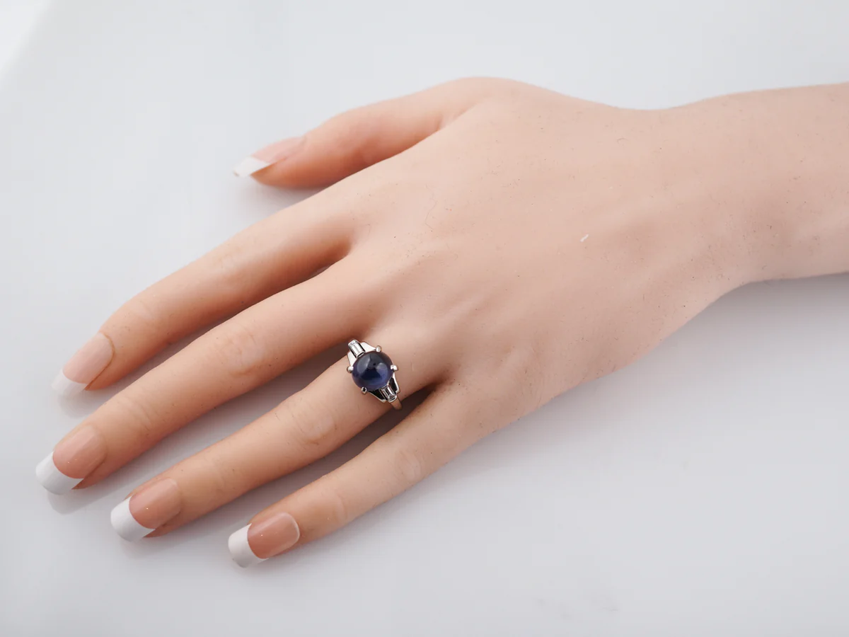 5 Carat Vintage Blue Sapphire Engagement Ring - Image 7
