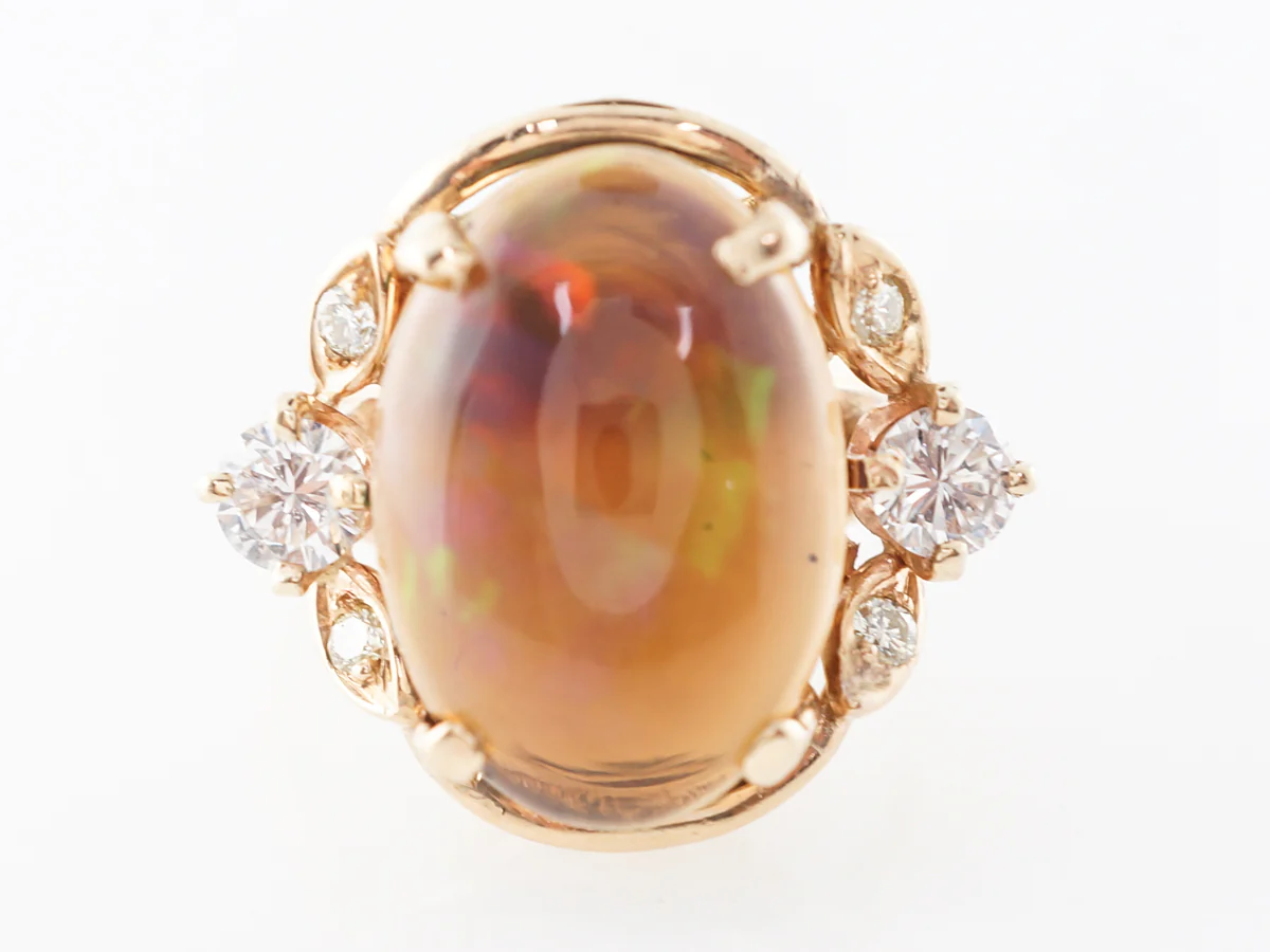 Ethiopian Jelly Opal & Diamond Ring in 18k