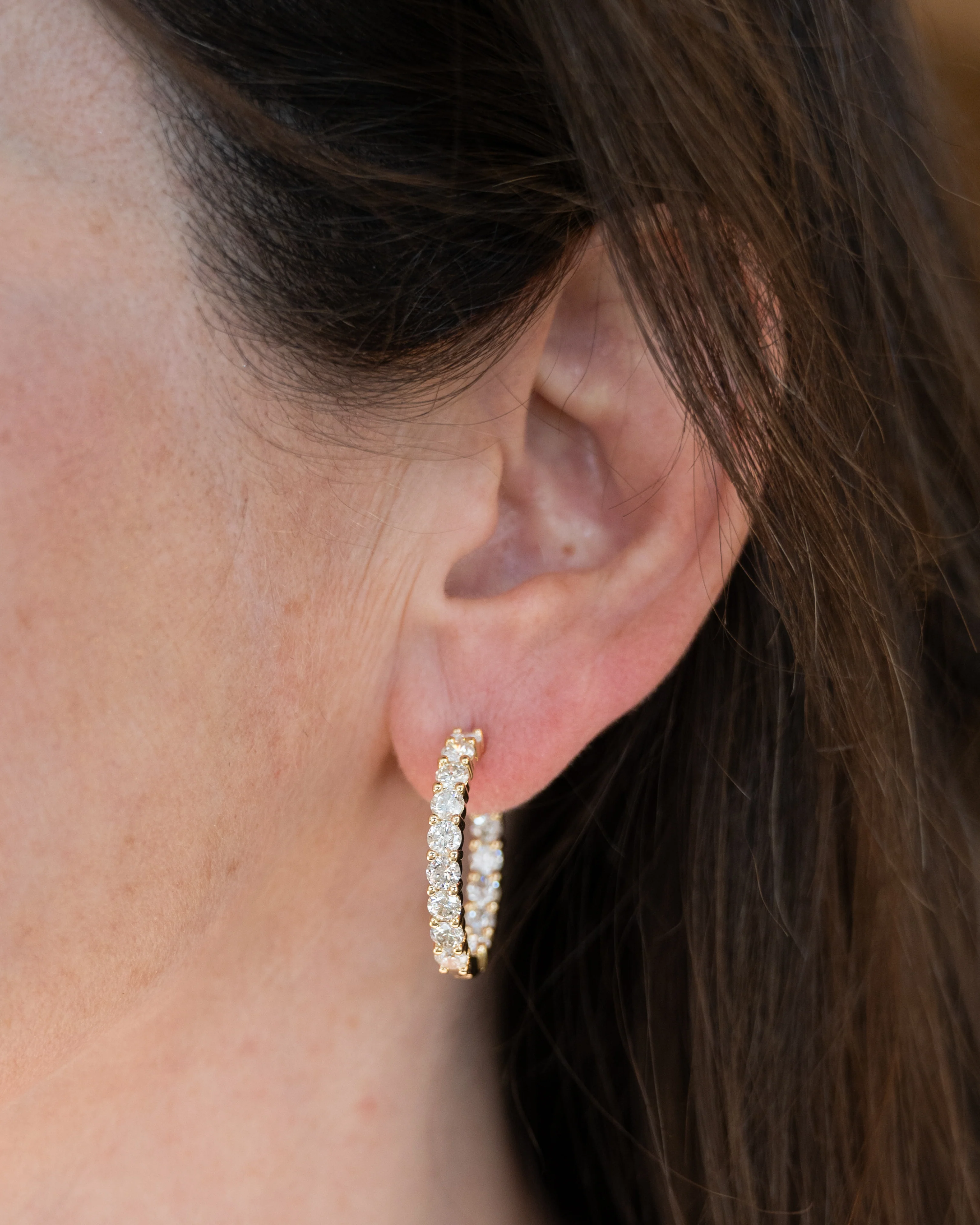 5 Carat Diamond Hoop Earrings in 14k Yellow Gold - Image 6