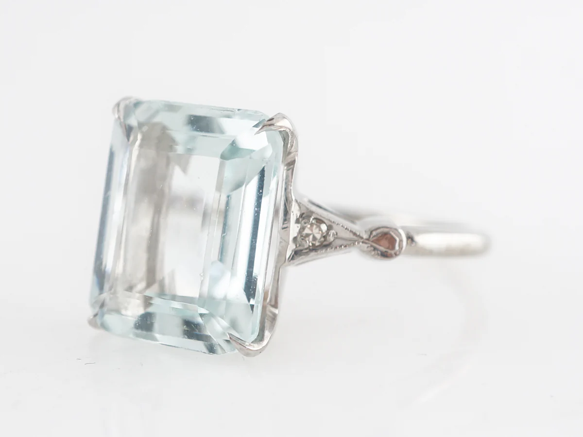 5 Carat Emerald Cut Aquamarine w/ Diamonds in 14k White Gold - Image 2