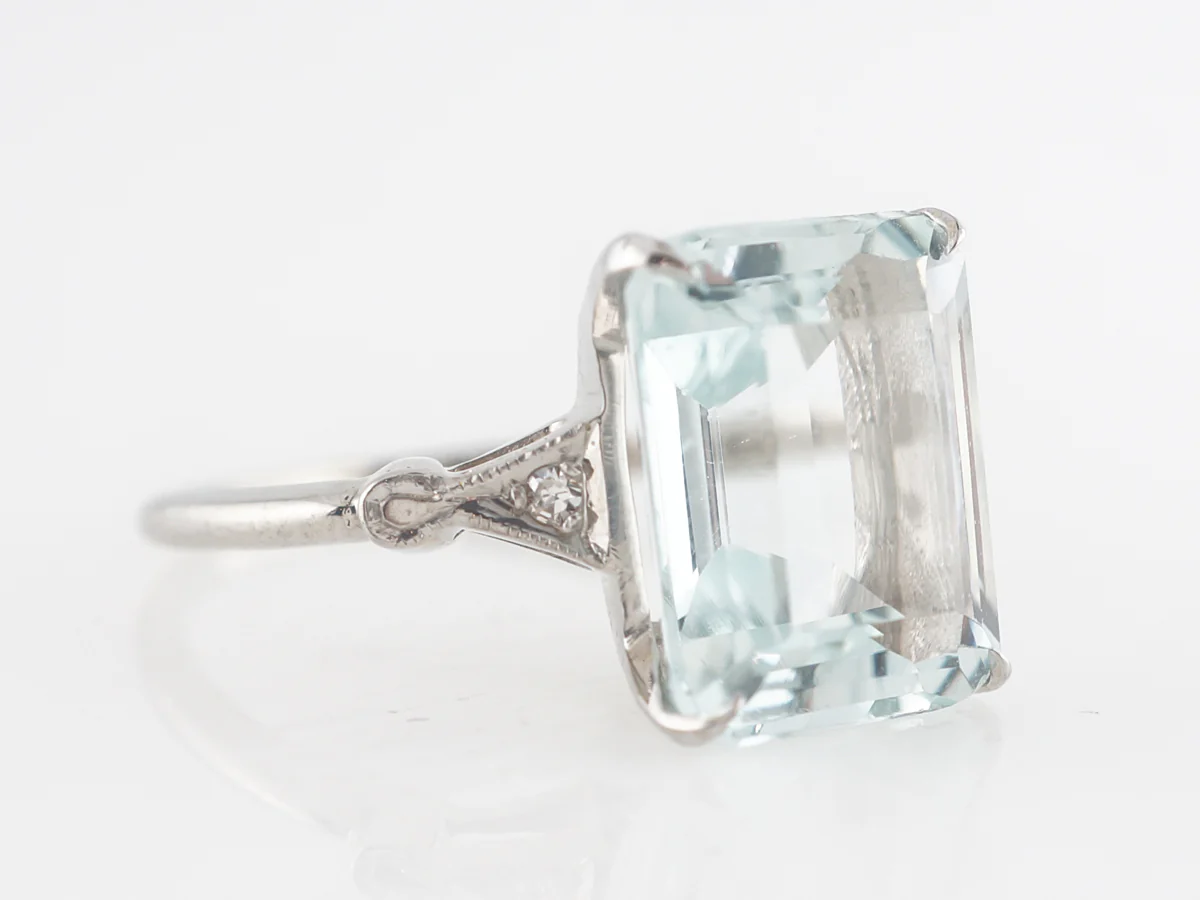 5 Carat Emerald Cut Aquamarine w/ Diamonds in 14k White Gold - Image 3