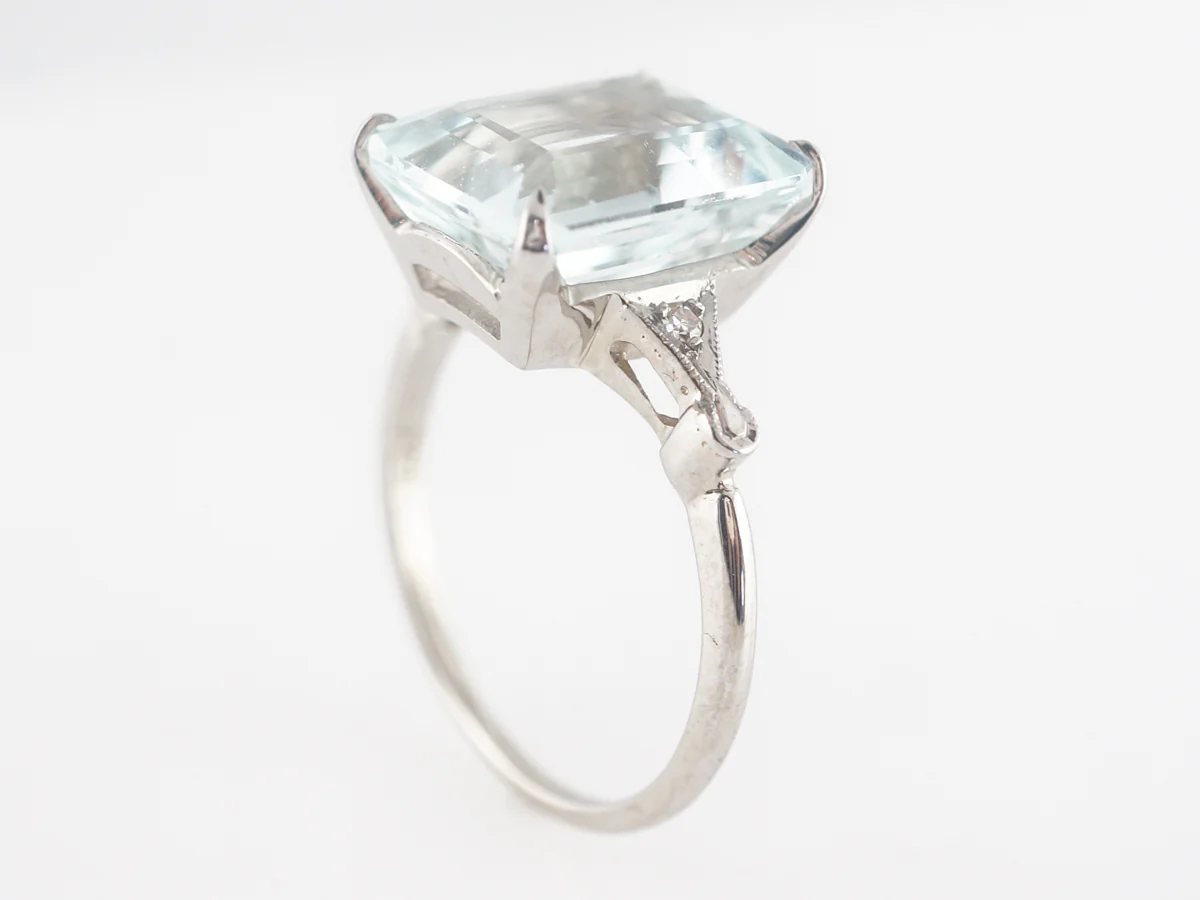 5 Carat Emerald Cut Aquamarine w/ Diamonds in 14k White Gold - Image 5