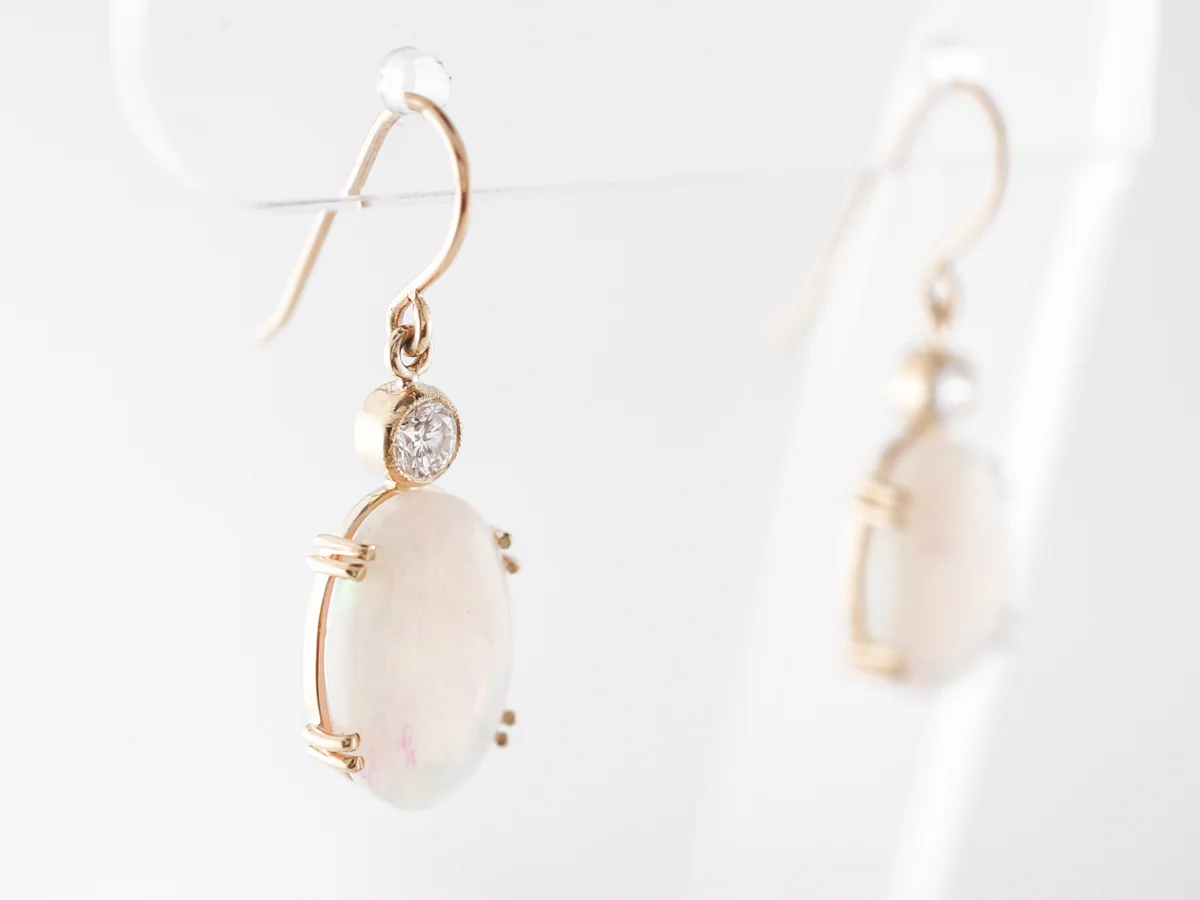 5 Carat Opal & Diamond Earrings in Yellow Gold - Image 2