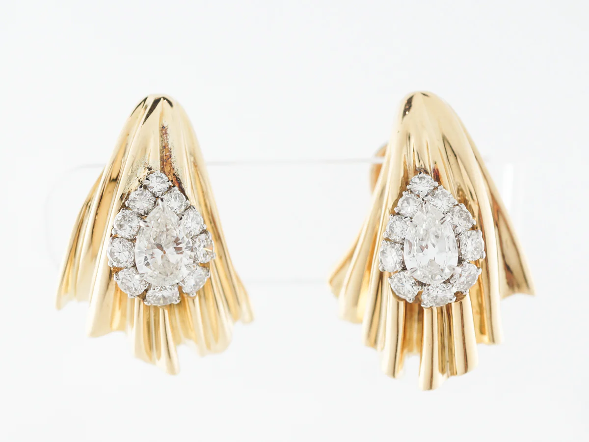 5 Carat Retro Diamond Earrings in 14 Yellow Gold & Platinum