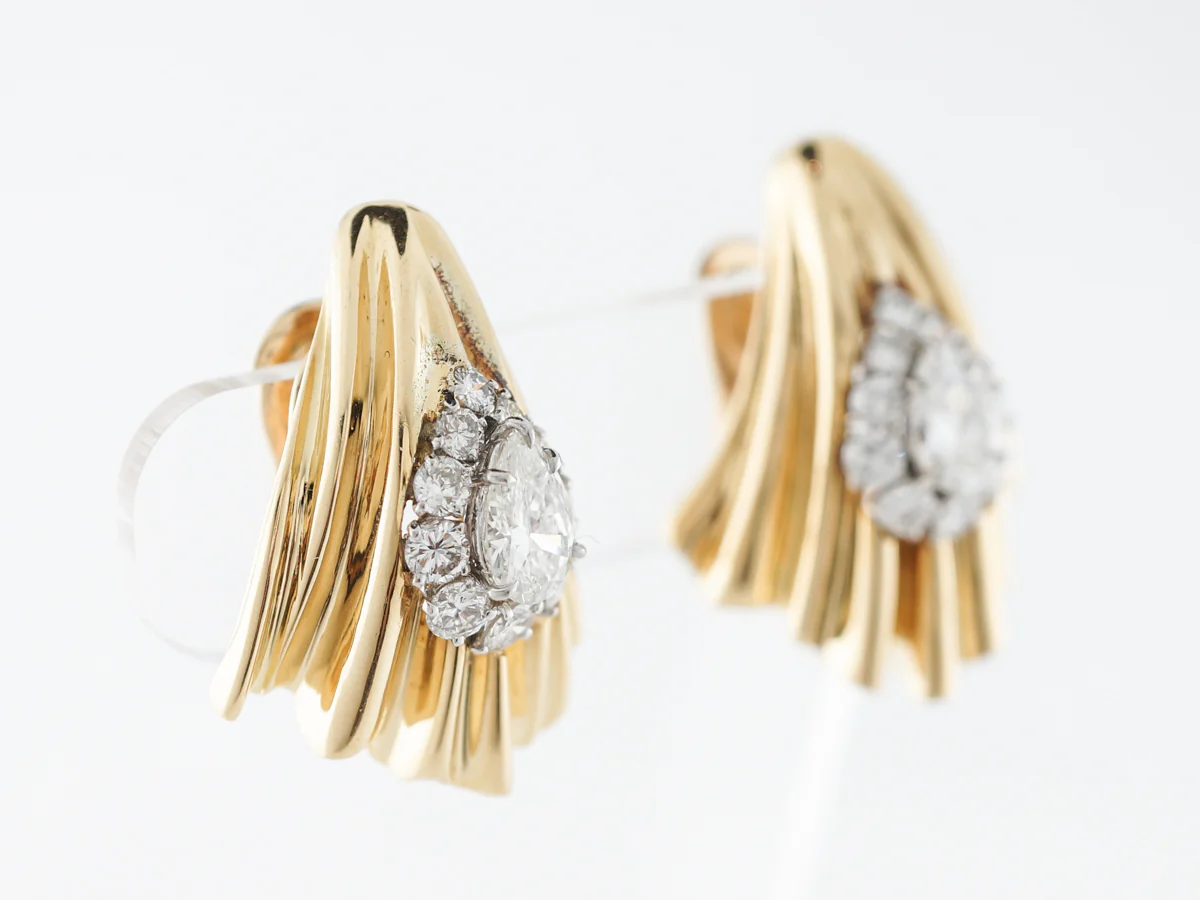 5 Carat Retro Diamond Earrings in 14 Yellow Gold & Platinum - Image 2