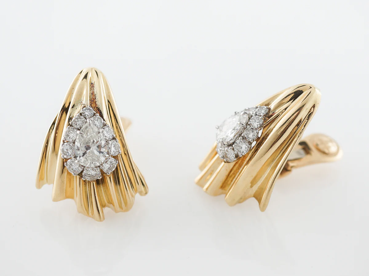 5 Carat Retro Diamond Earrings in 14 Yellow Gold & Platinum - Image 4