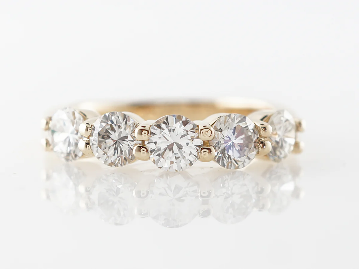 5 Stone Diamond Wedding Band in 14k Yellow Gold