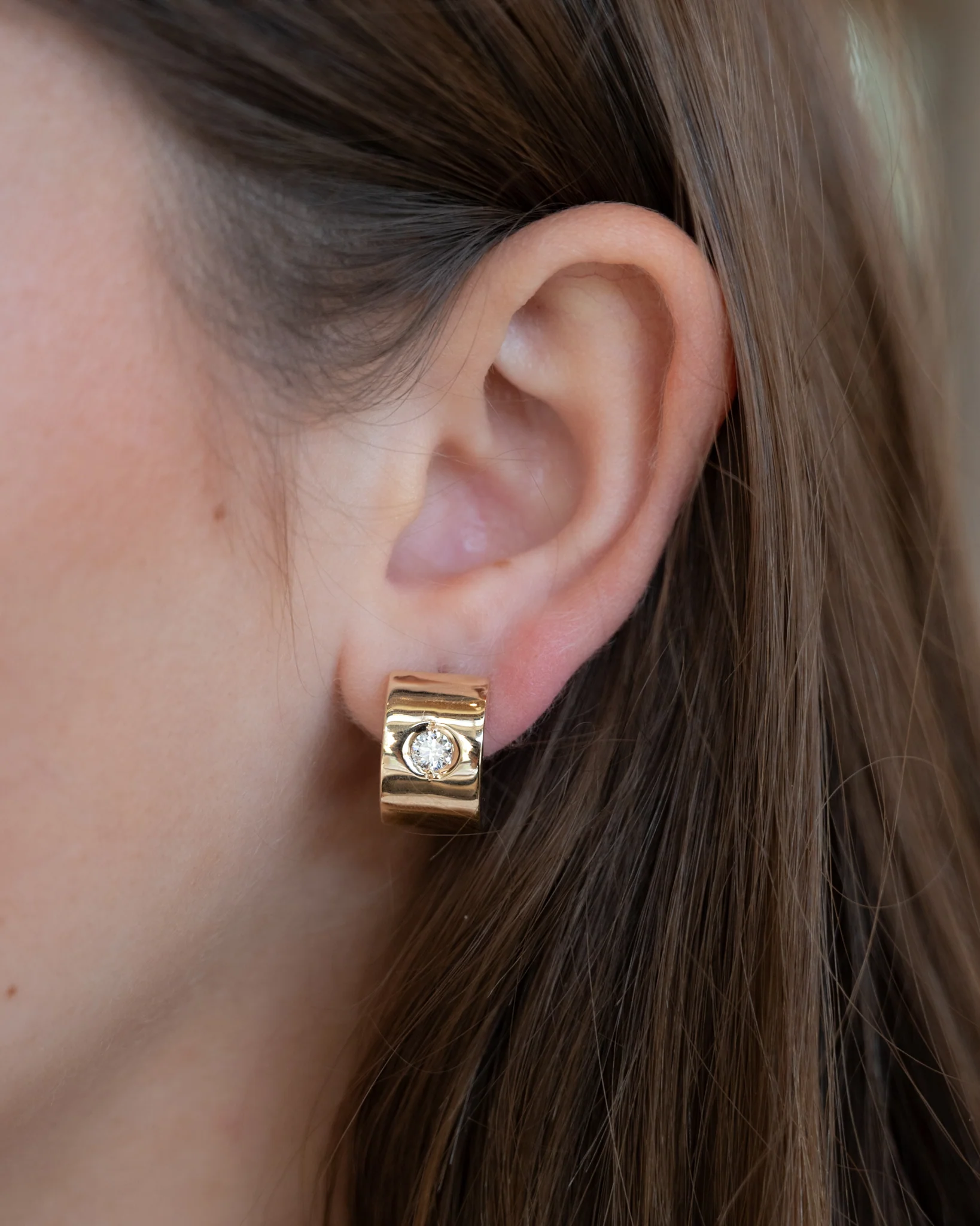 .50 Bezel Diamond Huggie Hoop Earrings in 14k - Image 4