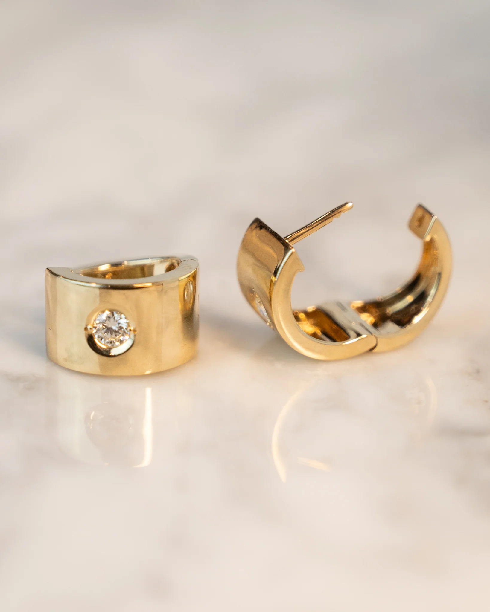 .50 Bezel Diamond Huggie Hoop Earrings in 14k - Image 5
