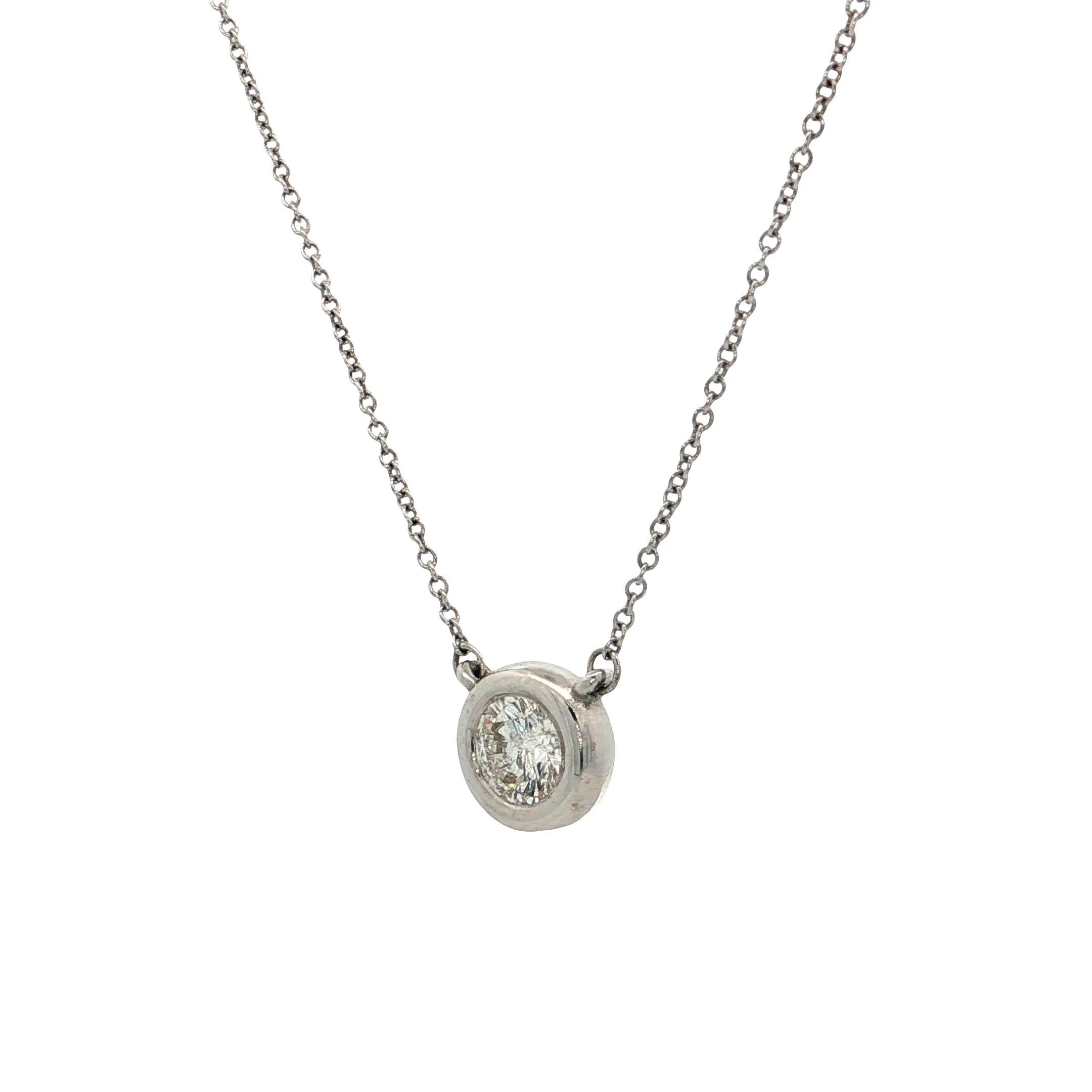 .50 Bezel Diamond Pendant Necklace 14k White Gold - Image 2