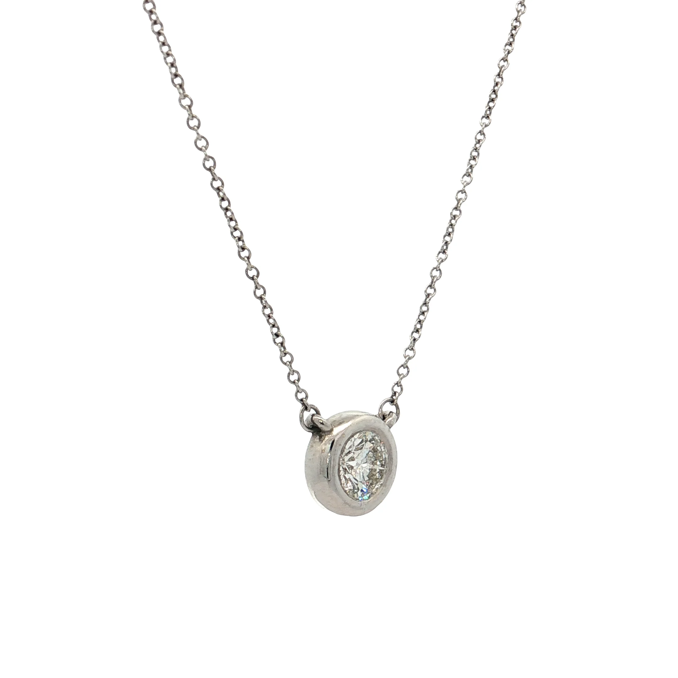 .50 Bezel Diamond Pendant Necklace 14k White Gold - Image 3