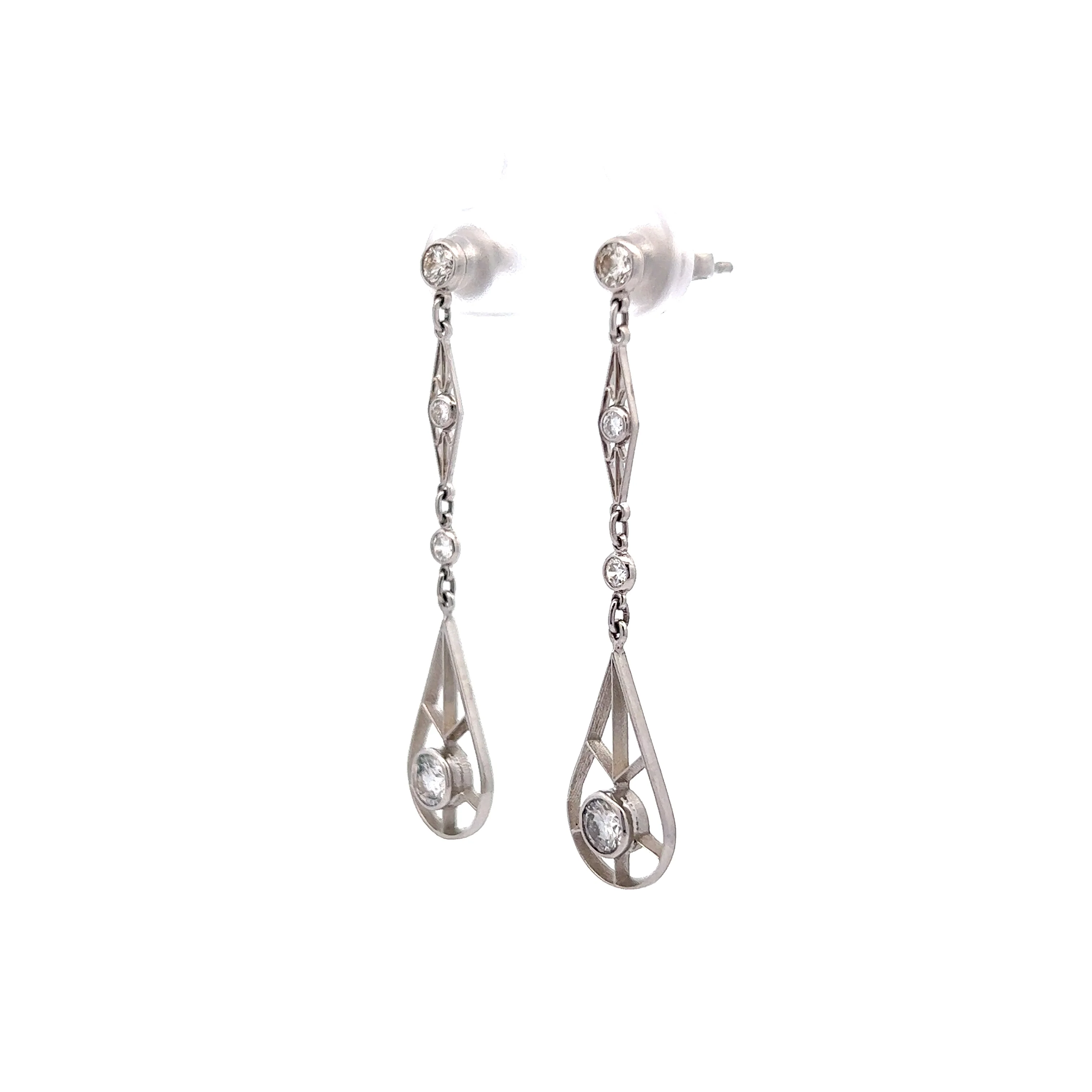 Vintage Inspired Diamond Dangle Earrings in Platinum - Image 2