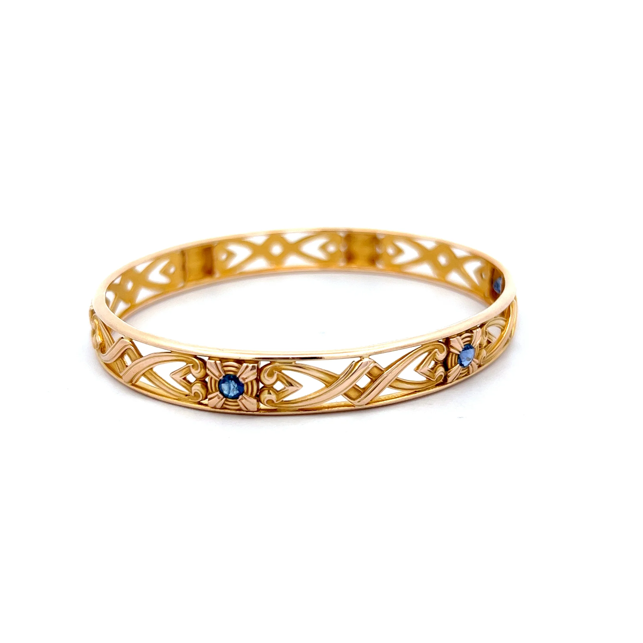 .51 Antique Art Nouveau Sapphire Bangle Bracelet in 14k - Image 3