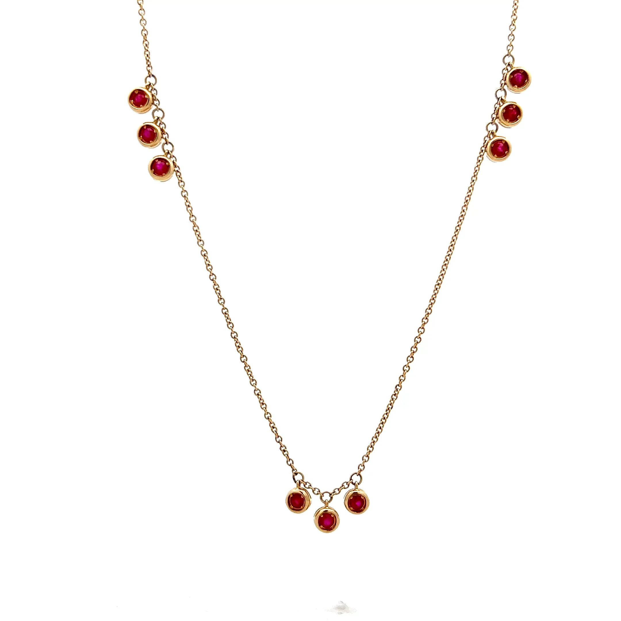 .51 Bezel Ruby Dangle Necklace in 14k Yellow Gold