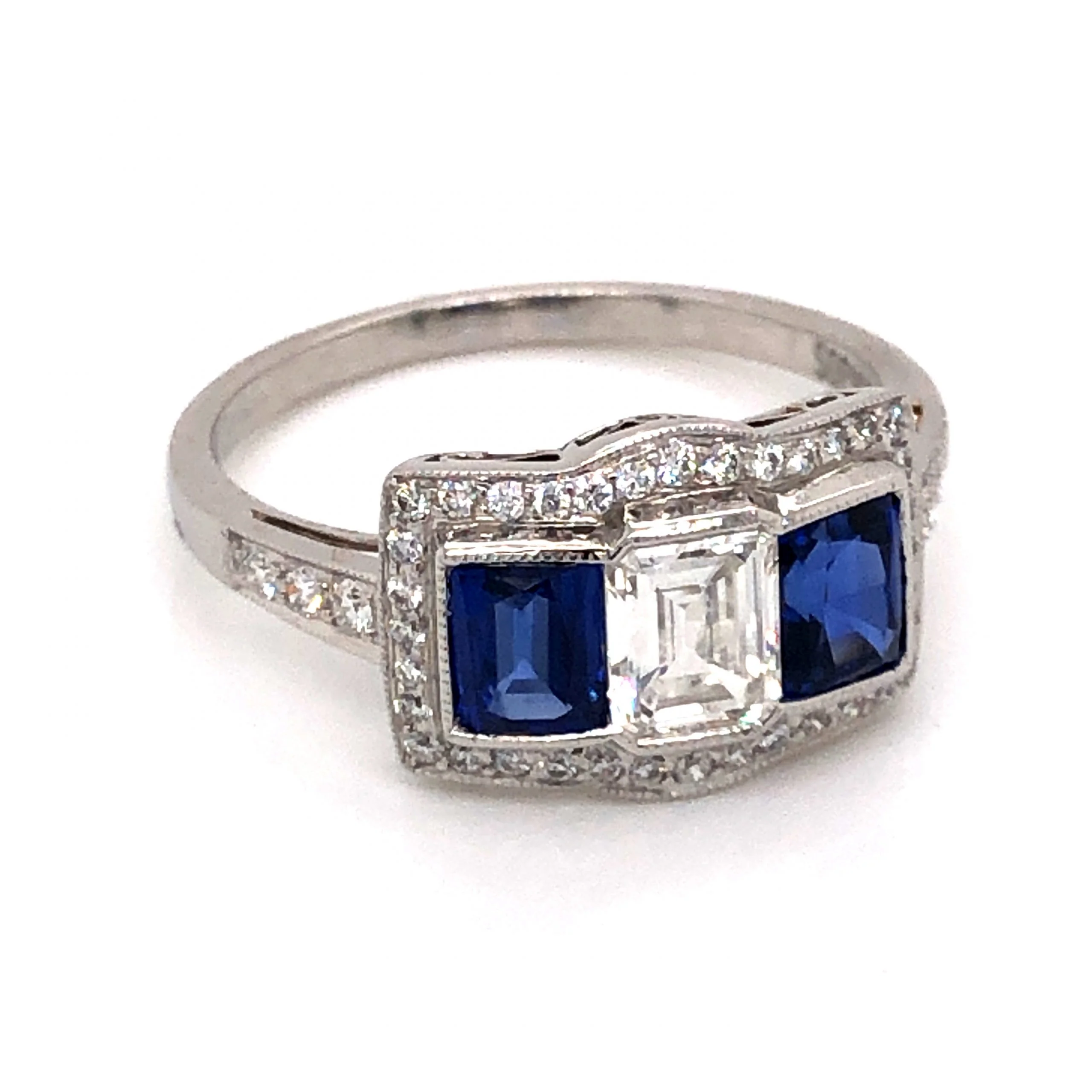 .51 Emerald Cut Diamond and Sapphire Ring in Platinum - Image 3