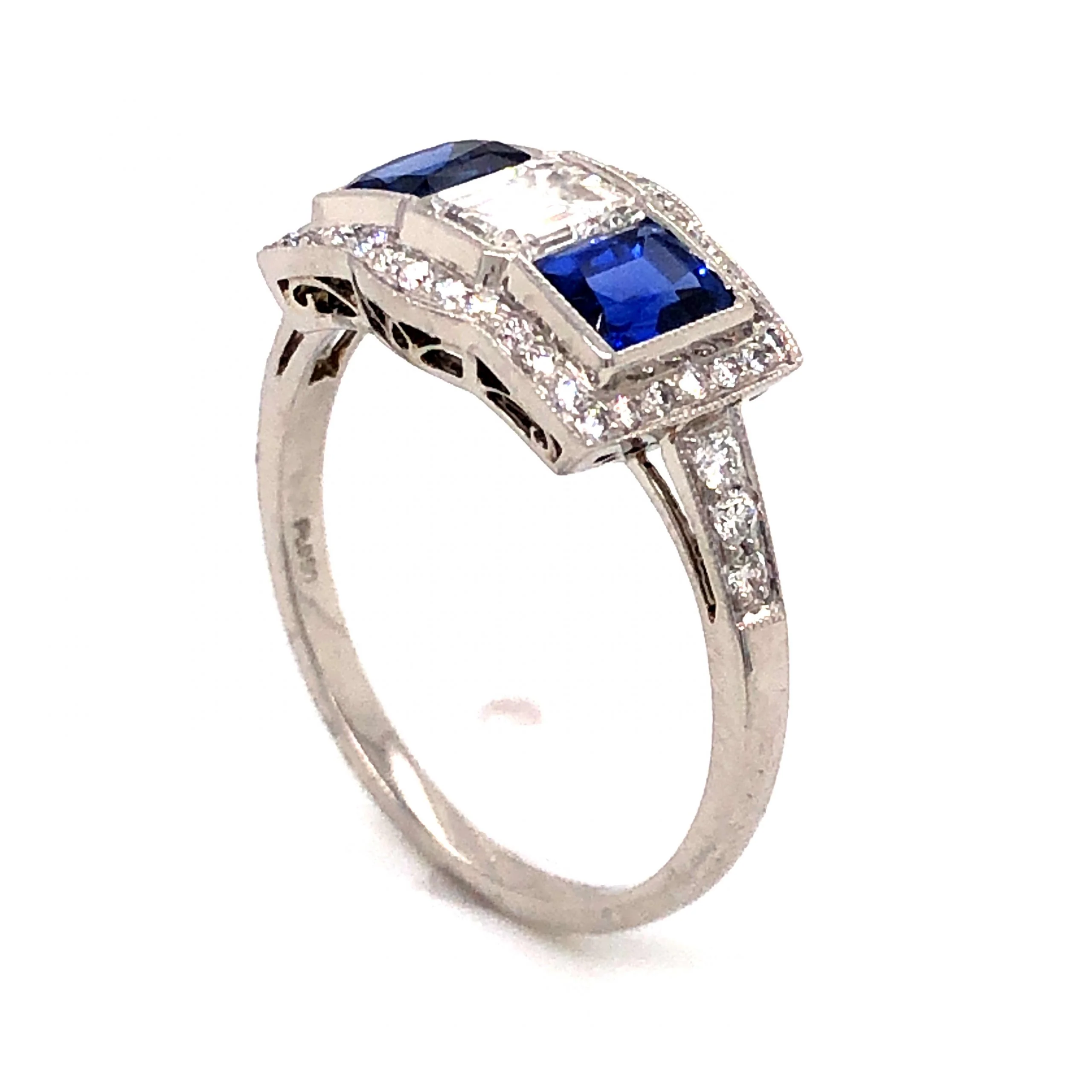 .51 Emerald Cut Diamond and Sapphire Ring in Platinum - Image 4