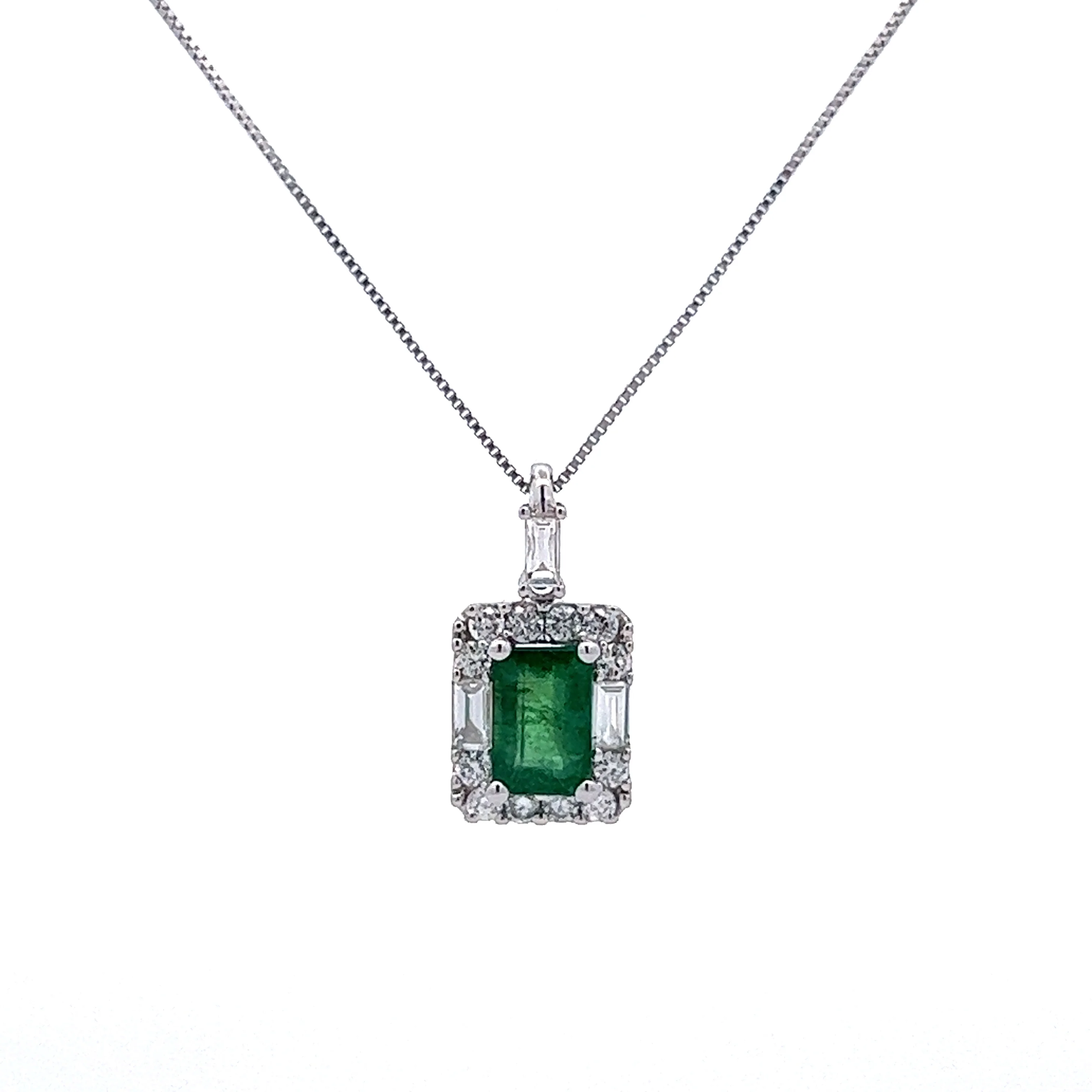 .51 Emerald & Diamond Pendant in 14k White Gold