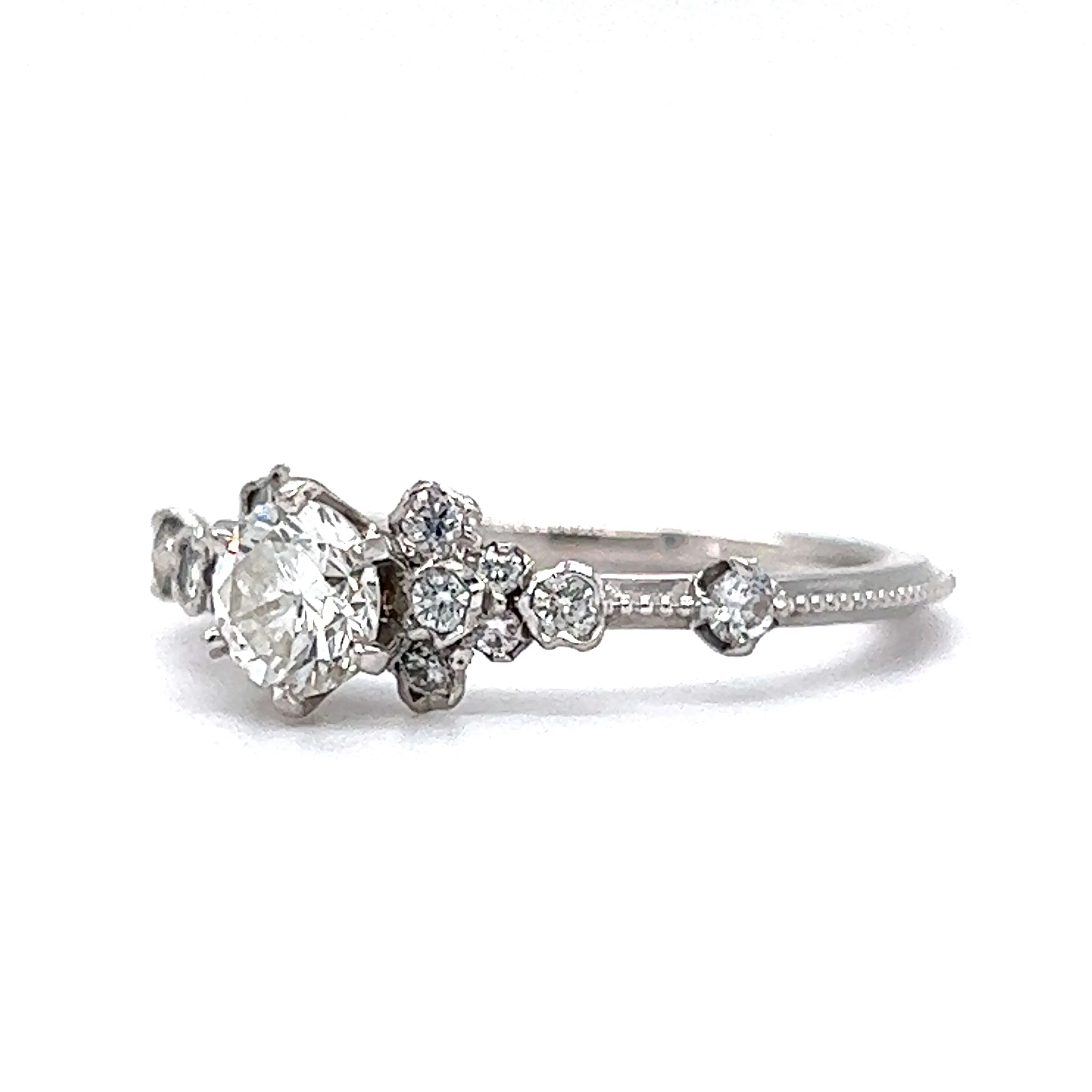 .51 Round Diamond Cluster Engagement Ring in 18k White Gold - Image 2