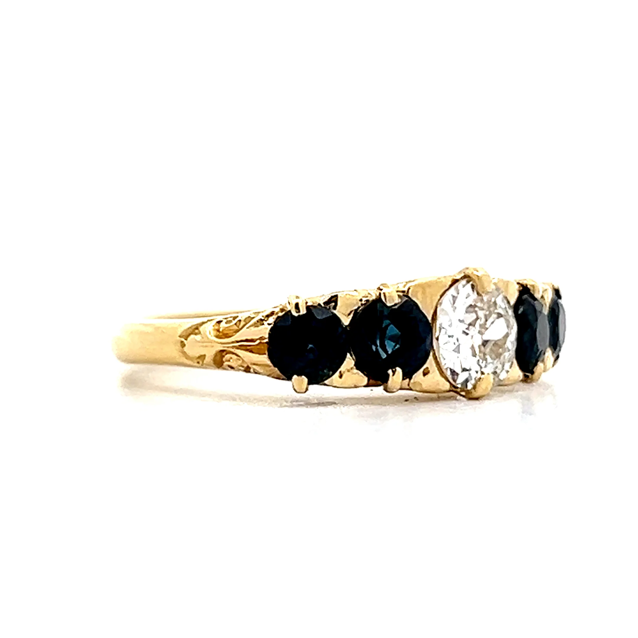 .51 Vintage Euro Diamond & Sapphire Stacking Ring 18k - Image 3