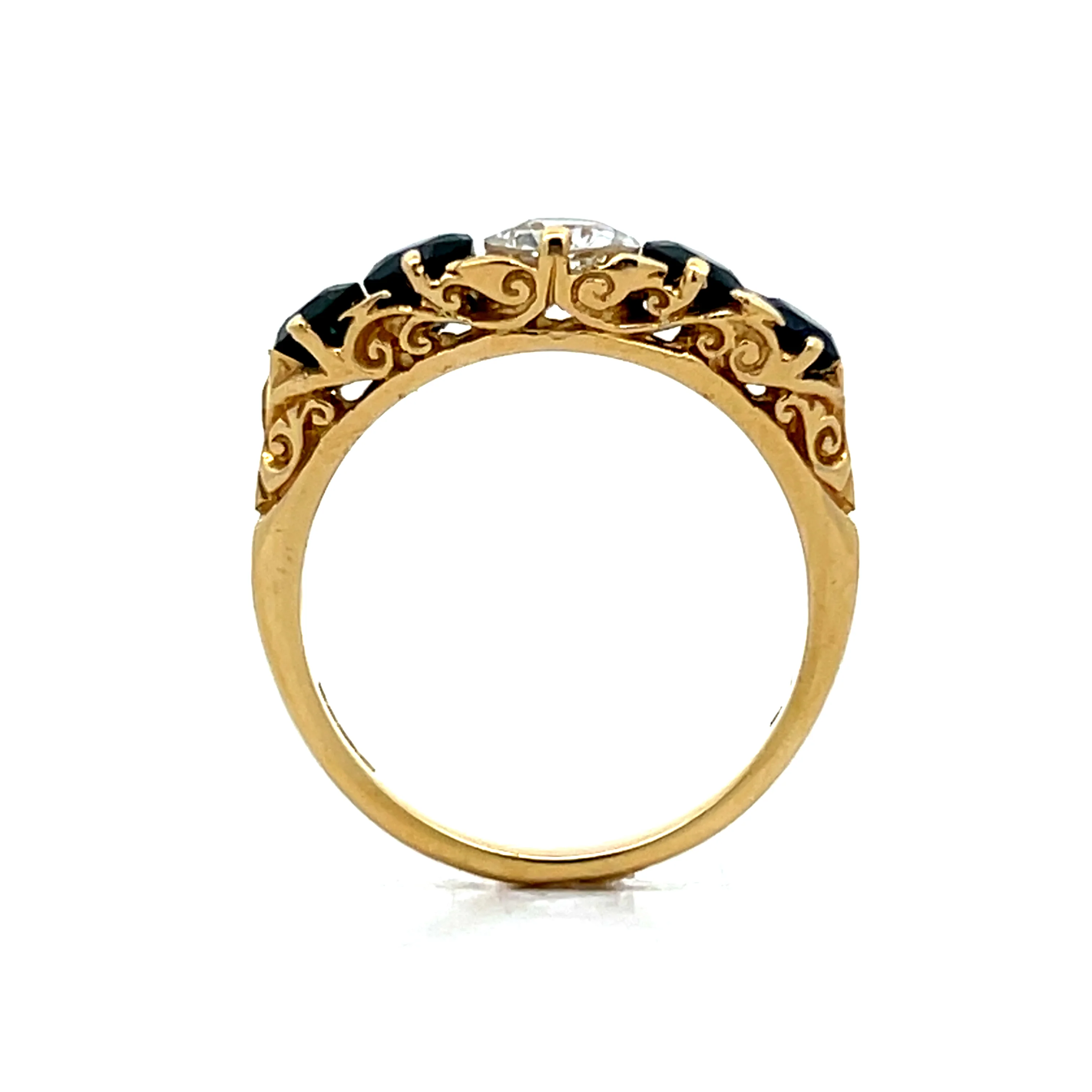 .51 Vintage Euro Diamond & Sapphire Stacking Ring 18k - Image 4