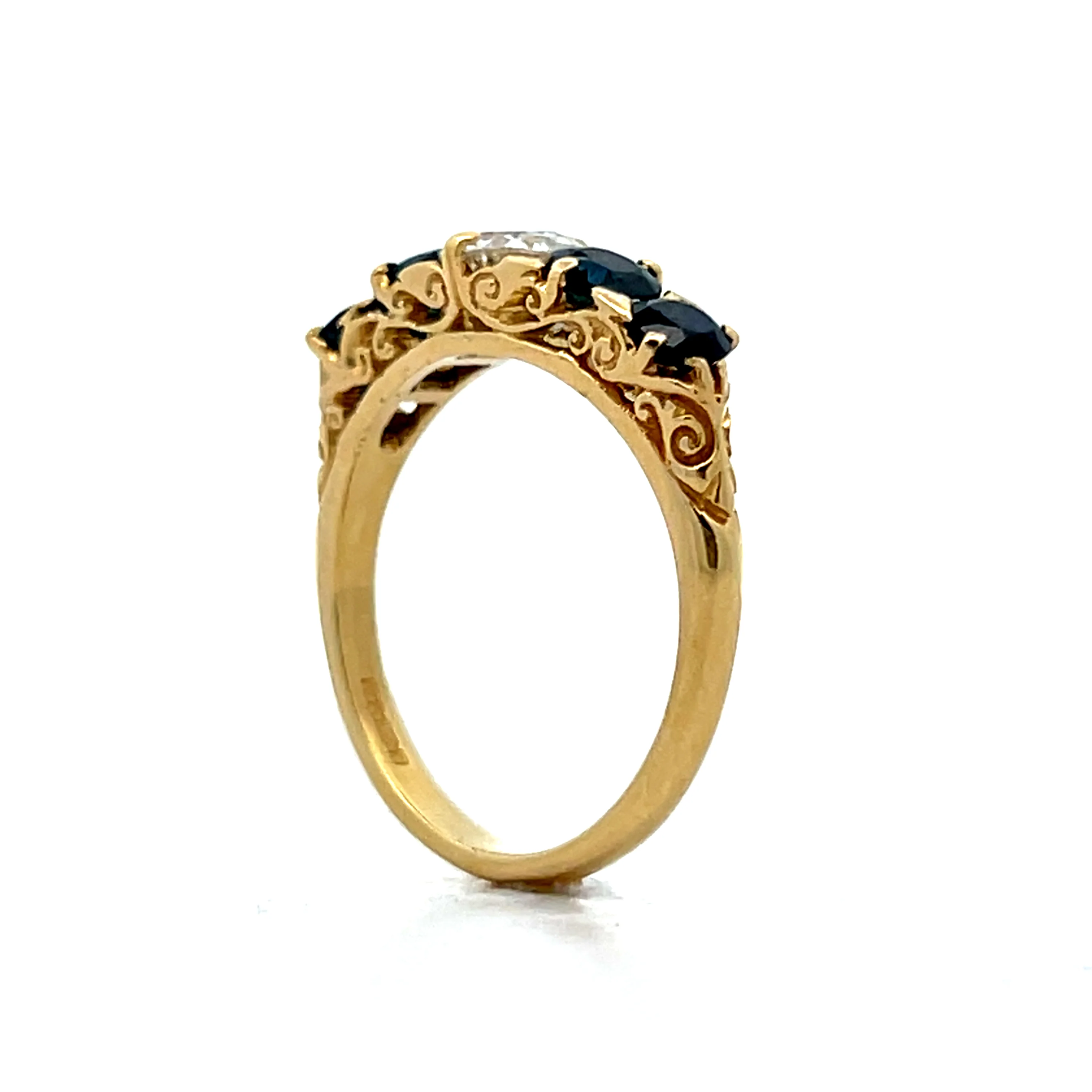 .51 Vintage Euro Diamond & Sapphire Stacking Ring 18k - Image 5