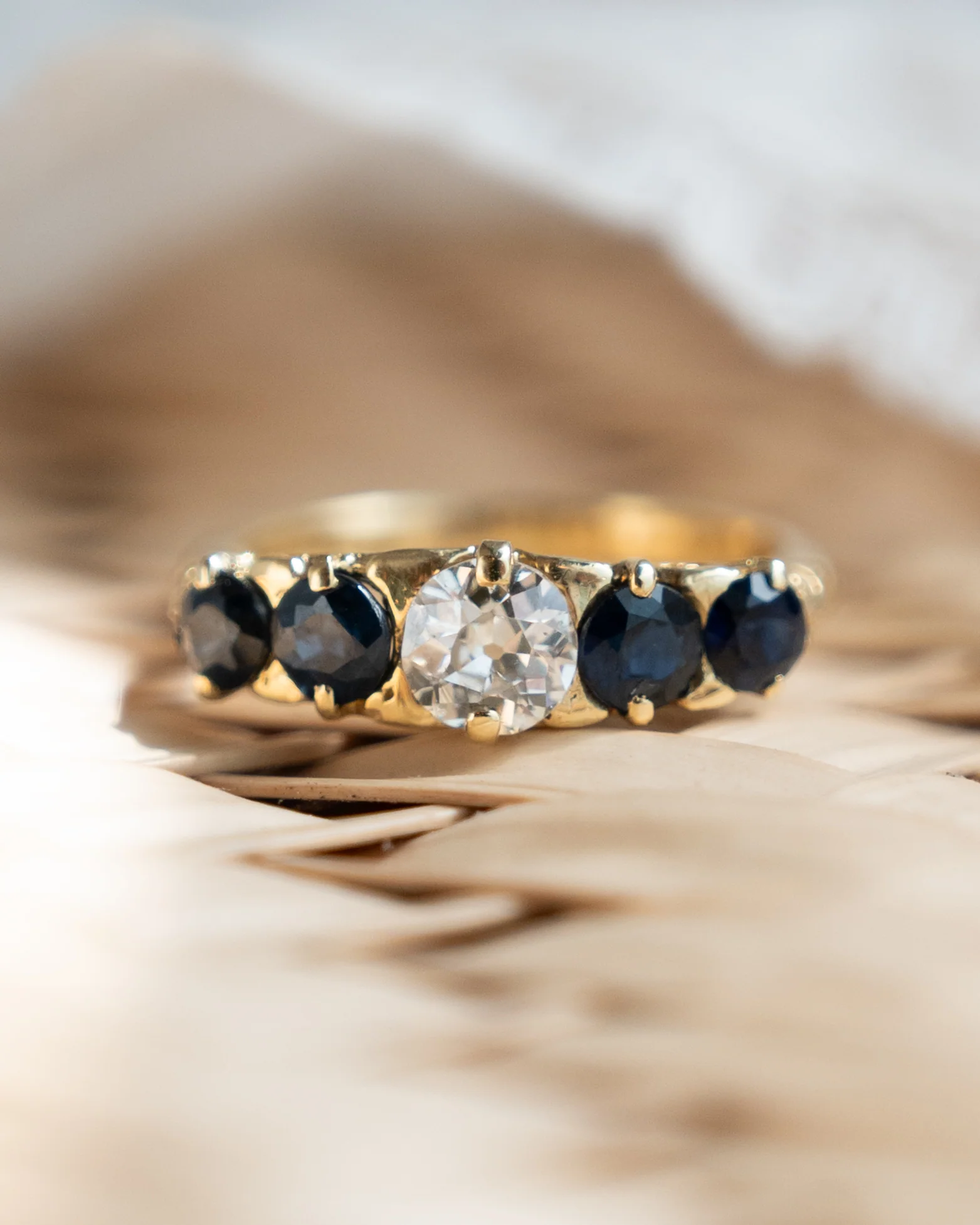 .51 Vintage Euro Diamond & Sapphire Stacking Ring 18k - Image 6