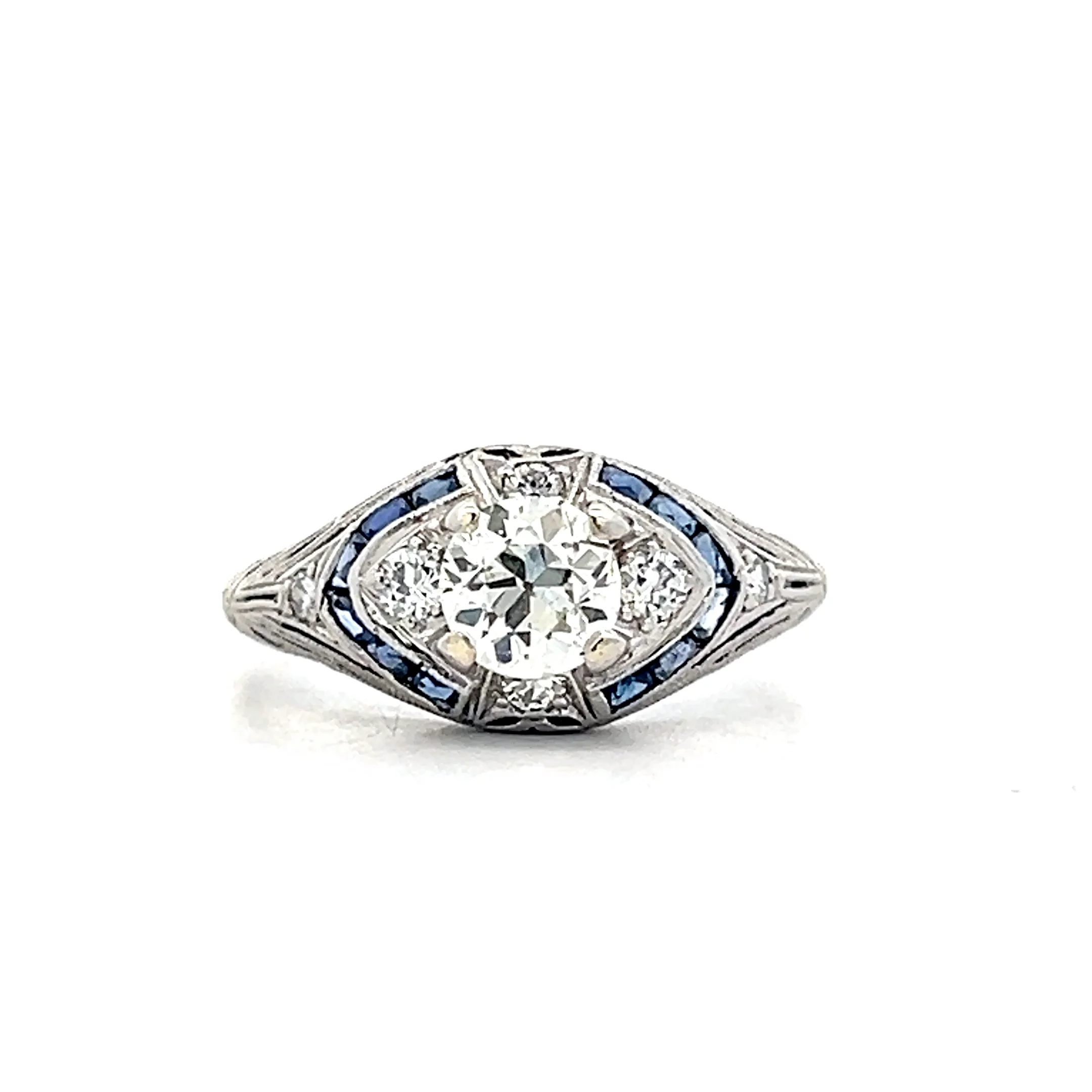 .52 Art Deco Diamond & Sapphire Engagement Ring in Platinum