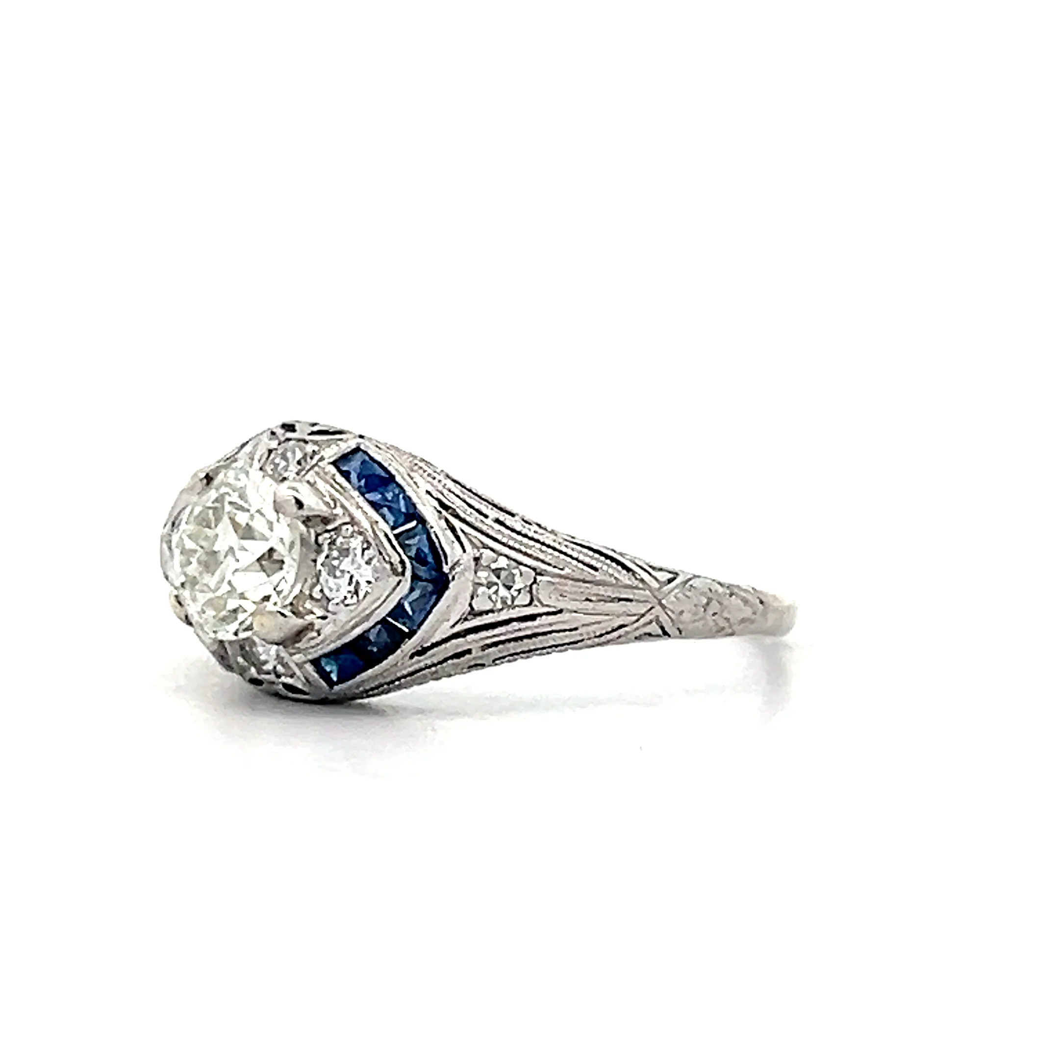 .52 Art Deco Diamond & Sapphire Engagement Ring in Platinum - Image 2