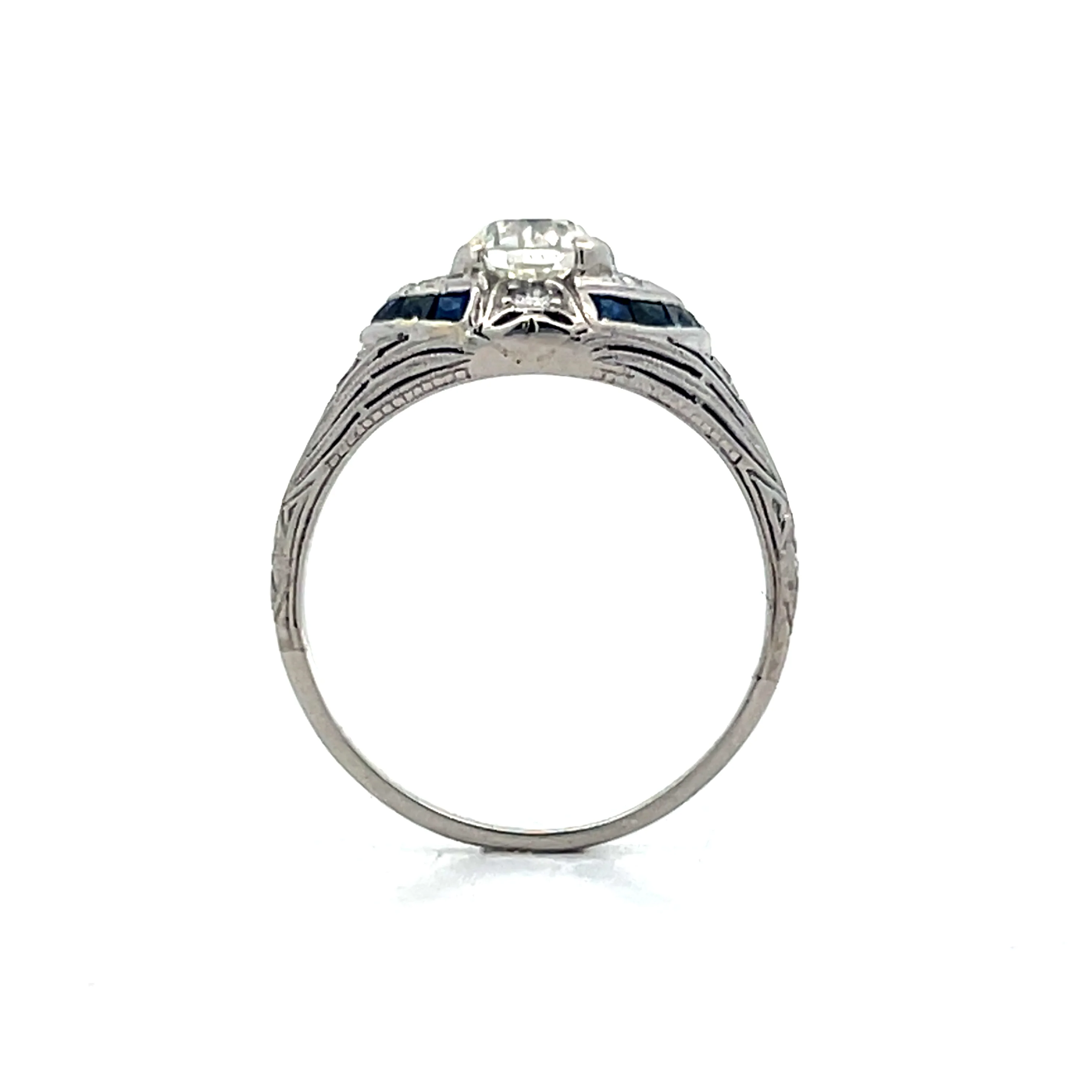 .52 Art Deco Diamond & Sapphire Engagement Ring in Platinum - Image 4
