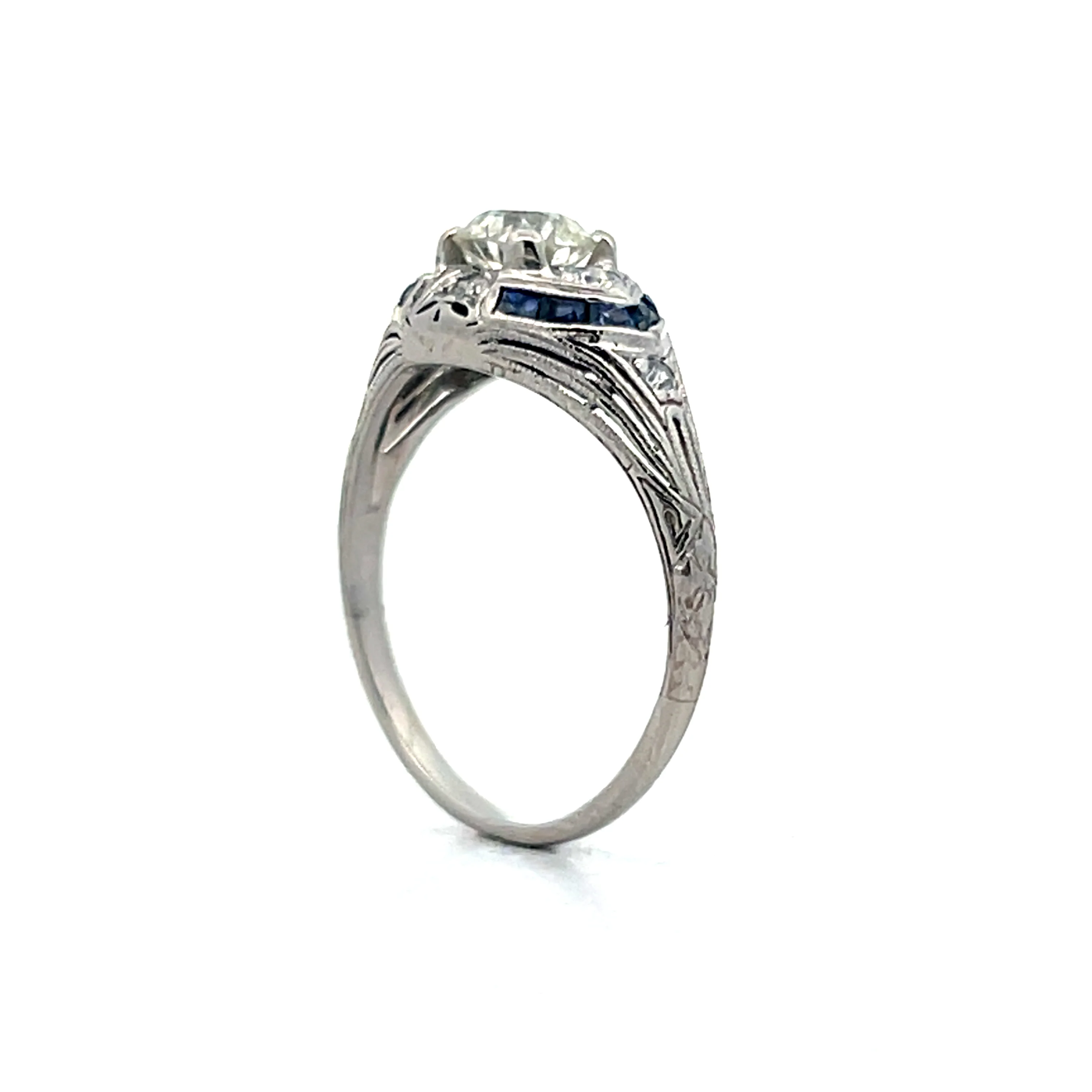 .52 Art Deco Diamond & Sapphire Engagement Ring in Platinum - Image 5