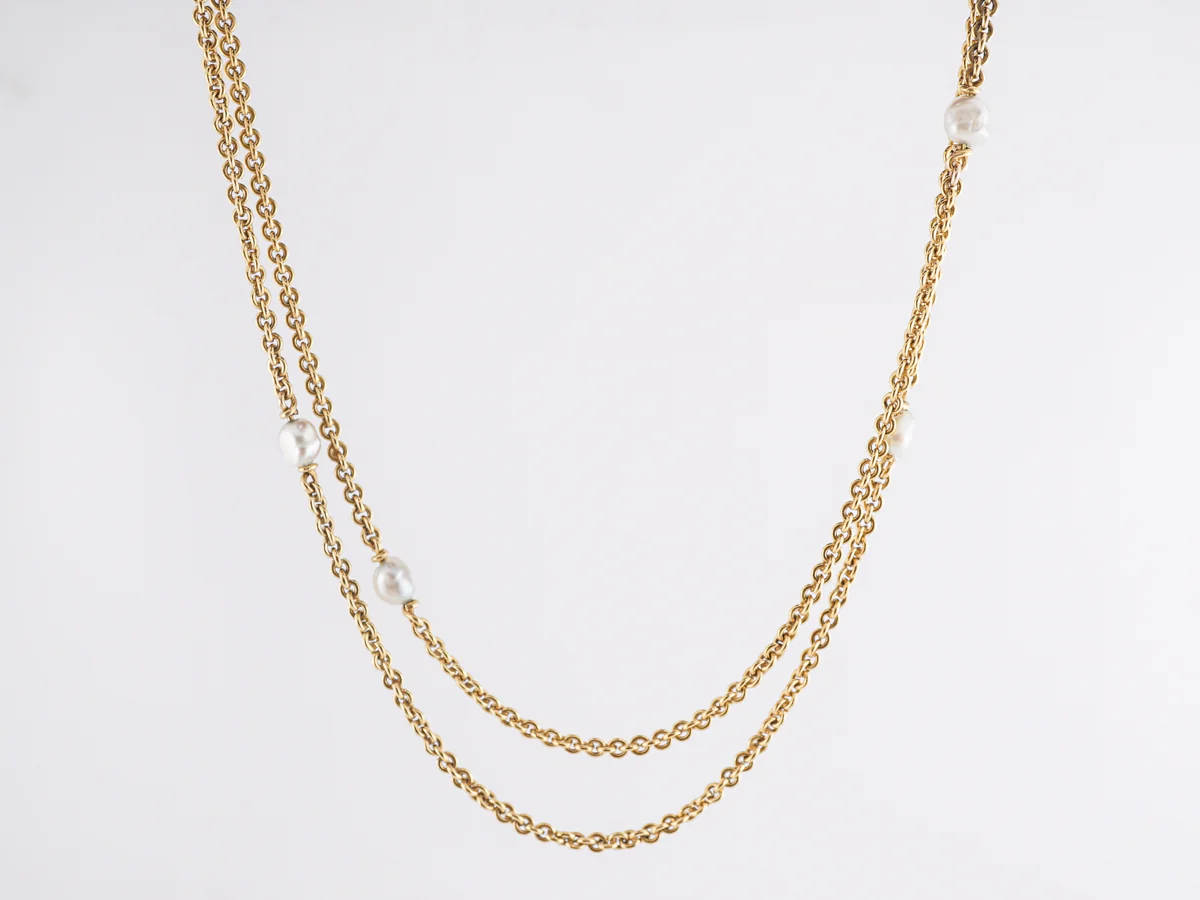 52 Inch Victorian Chain Necklace with Pearls in 18k - Image 2