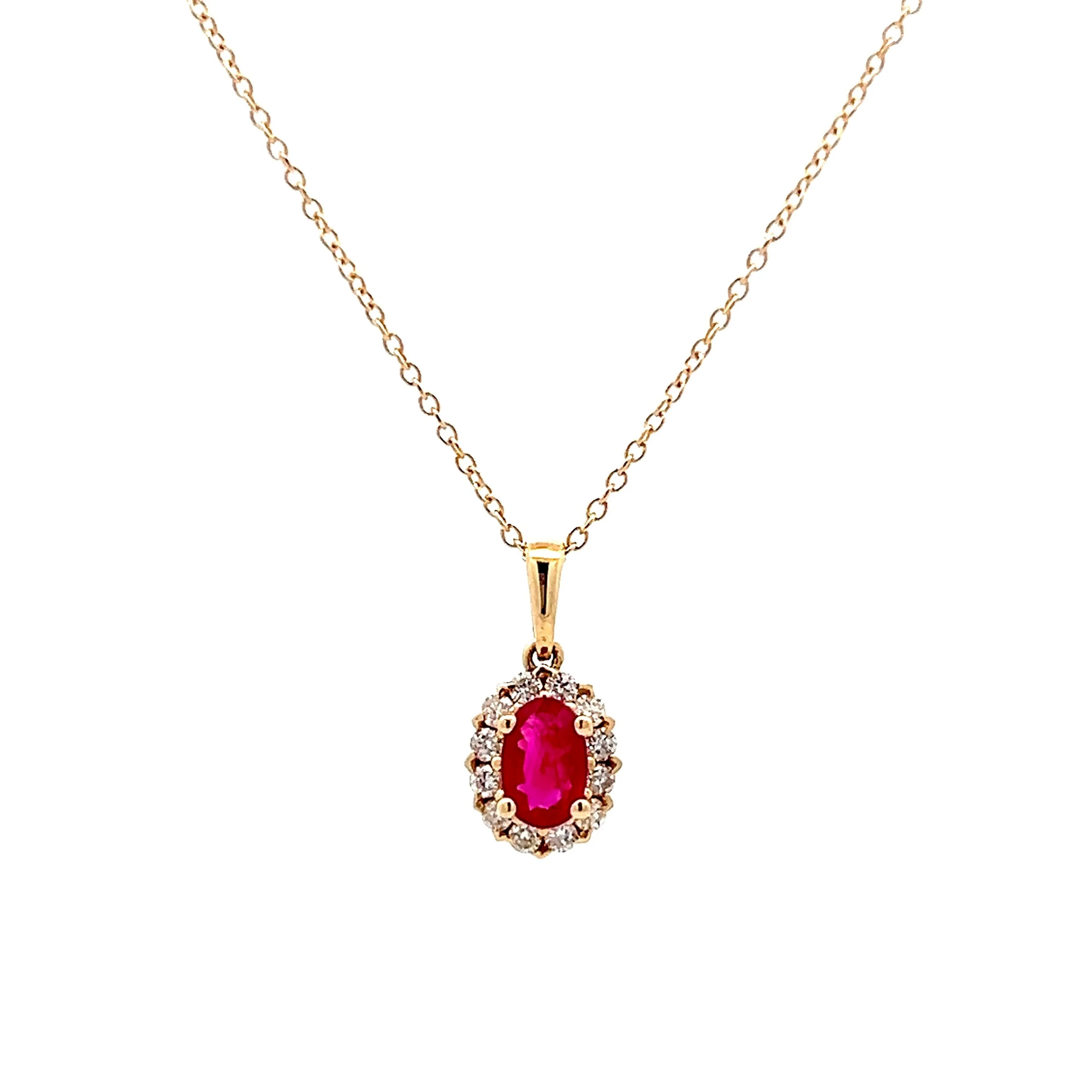 .52 Oval Ruby & Diamond Pendant in 14k Yellow Gold