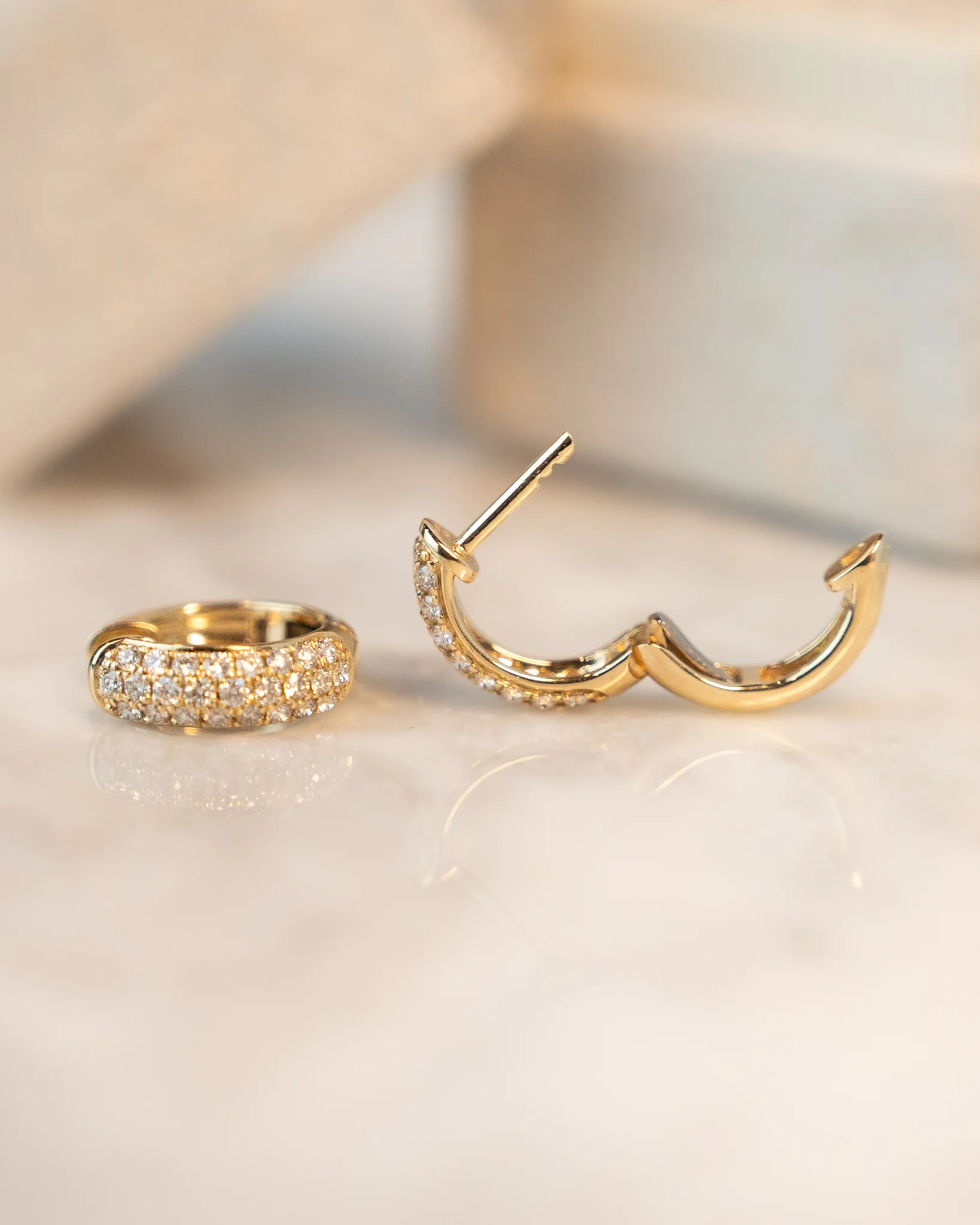 .52 Pave Diamond Huggie Hoops 14k Yellow Gold - Image 5