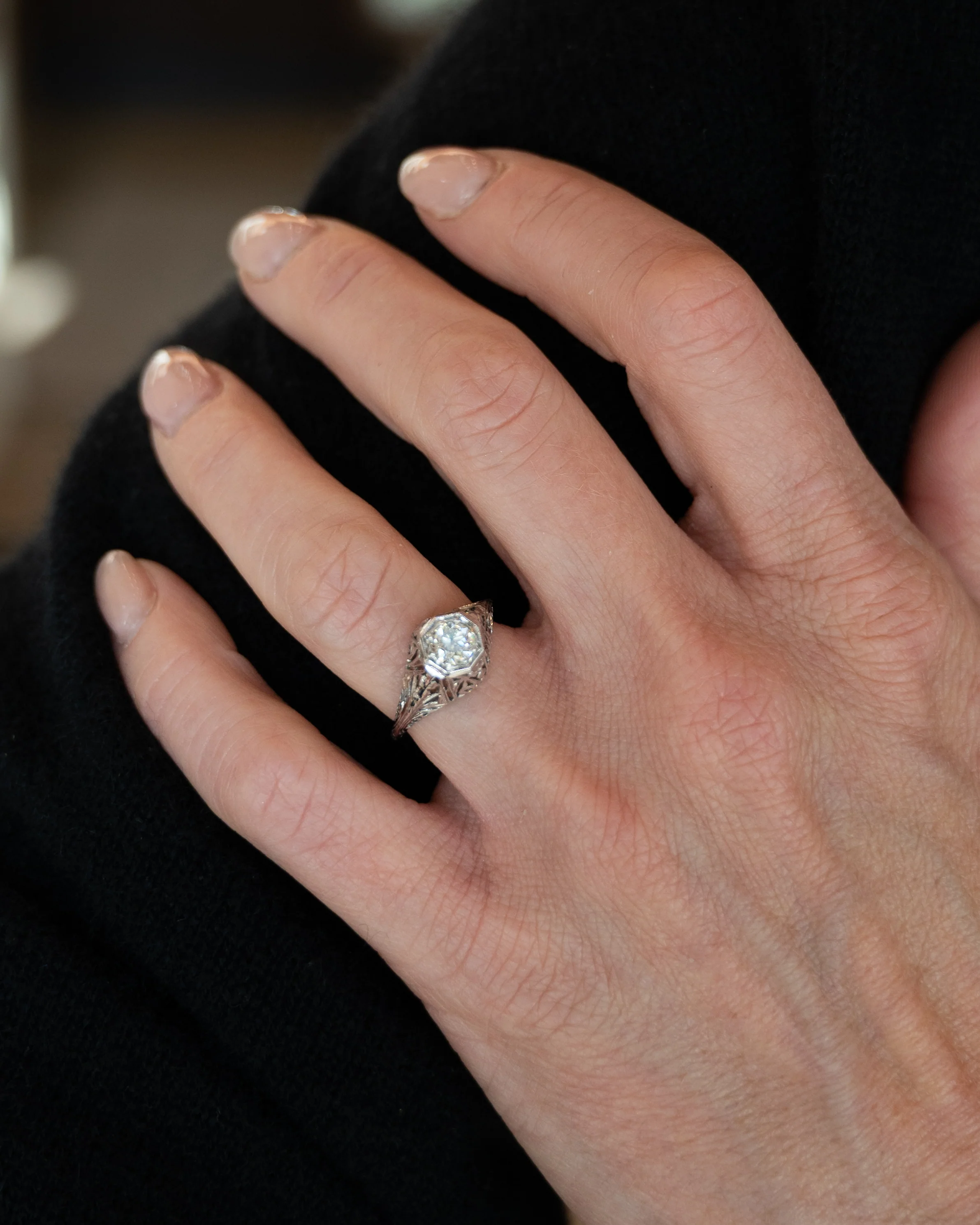 .52 Vintage Belais Deco Solitaire Engagement Ring 18k - Image 7