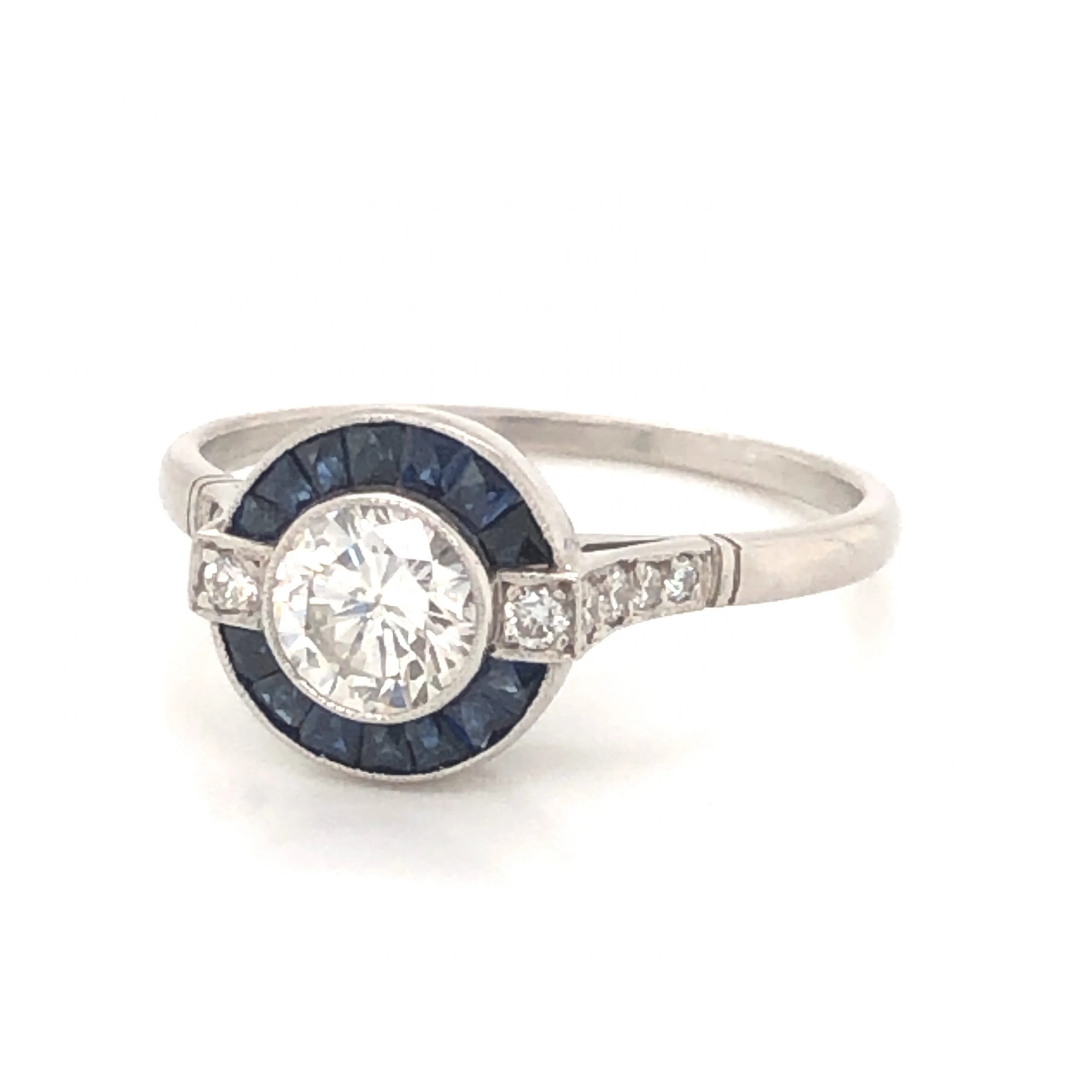 .53 Round Brilliant Cut Diamond & Sapphire Ring in Platinum - Image 2