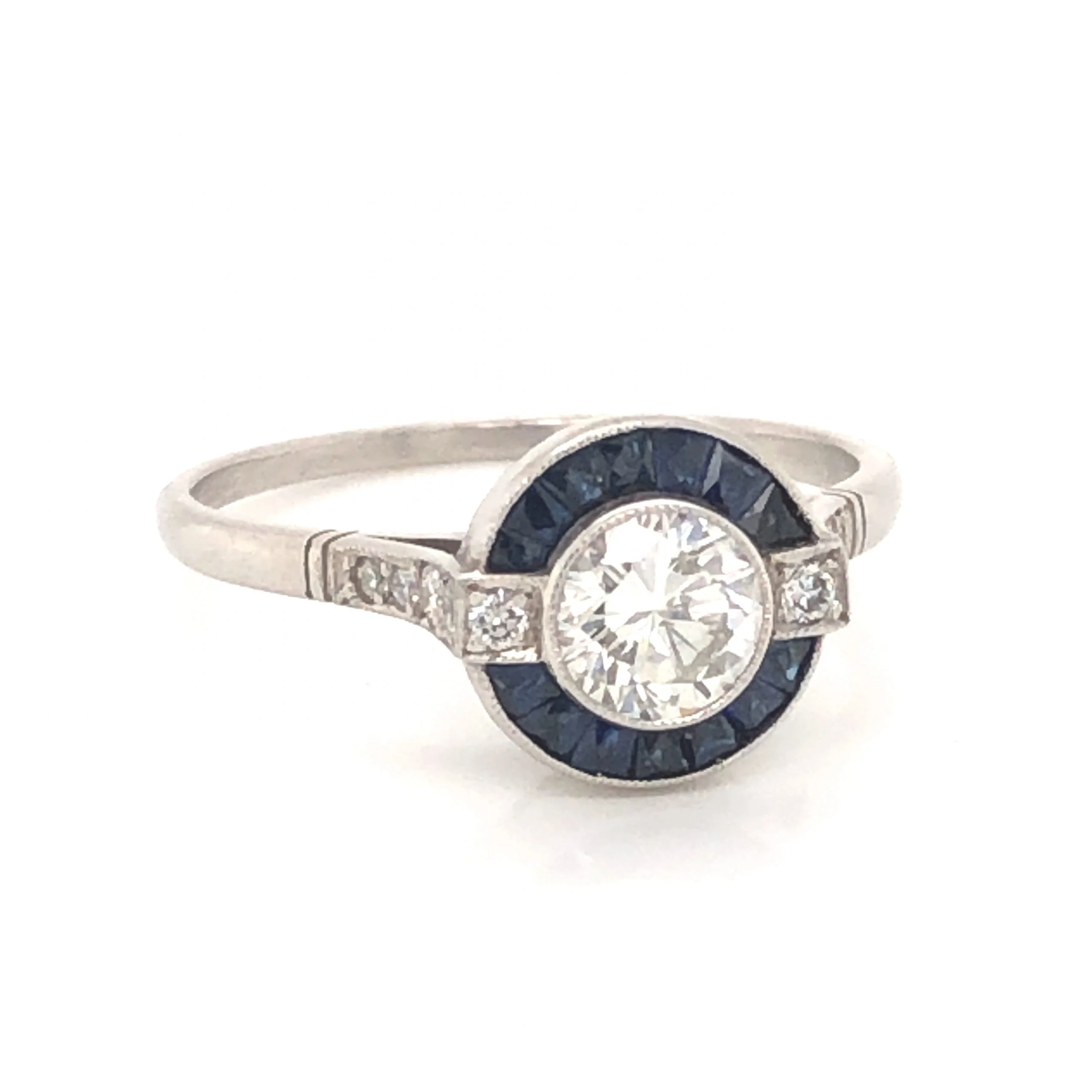 .53 Round Brilliant Cut Diamond & Sapphire Ring in Platinum - Image 3