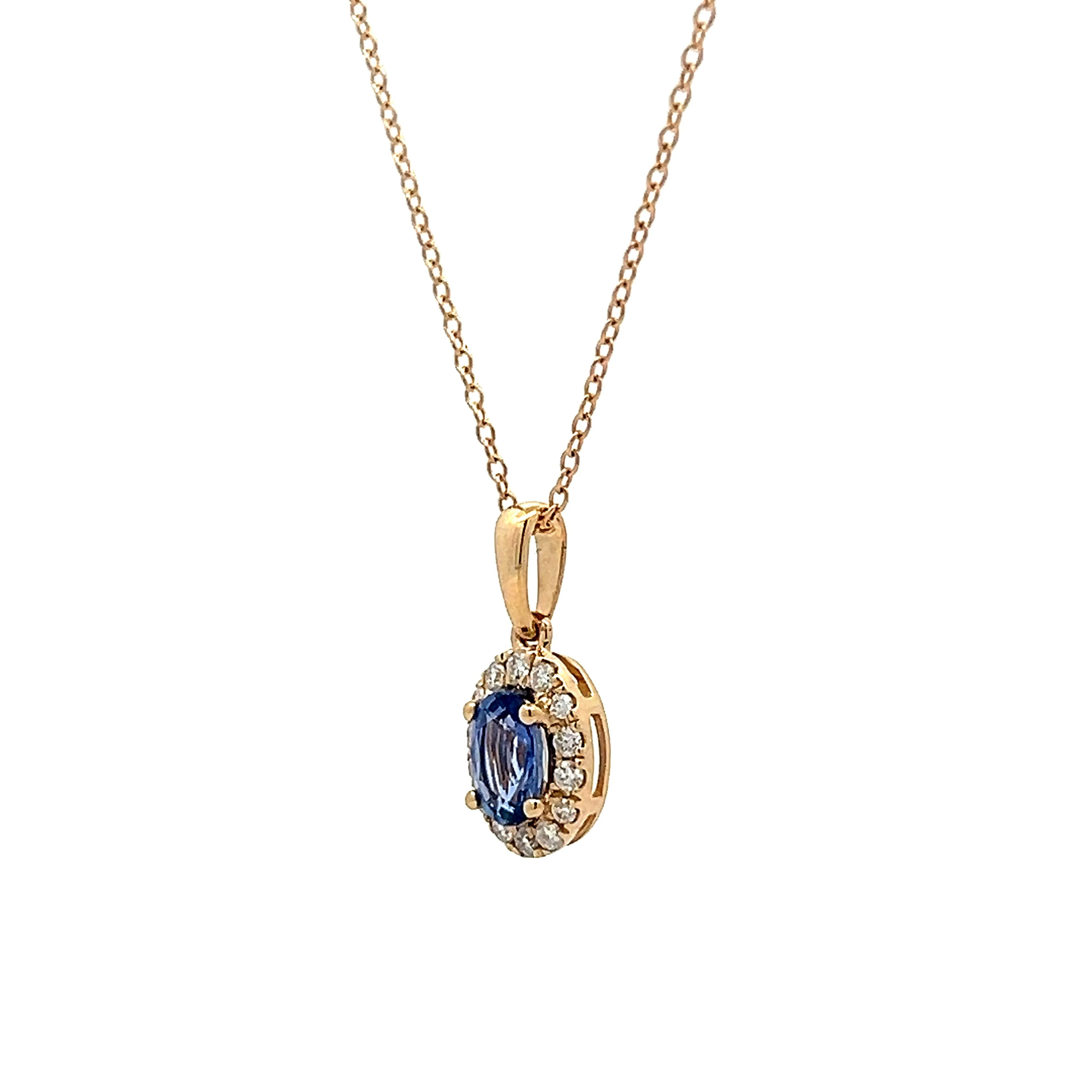 .58 Blue Sapphire Oval Pendant Yellow Gold Necklace - Image 2