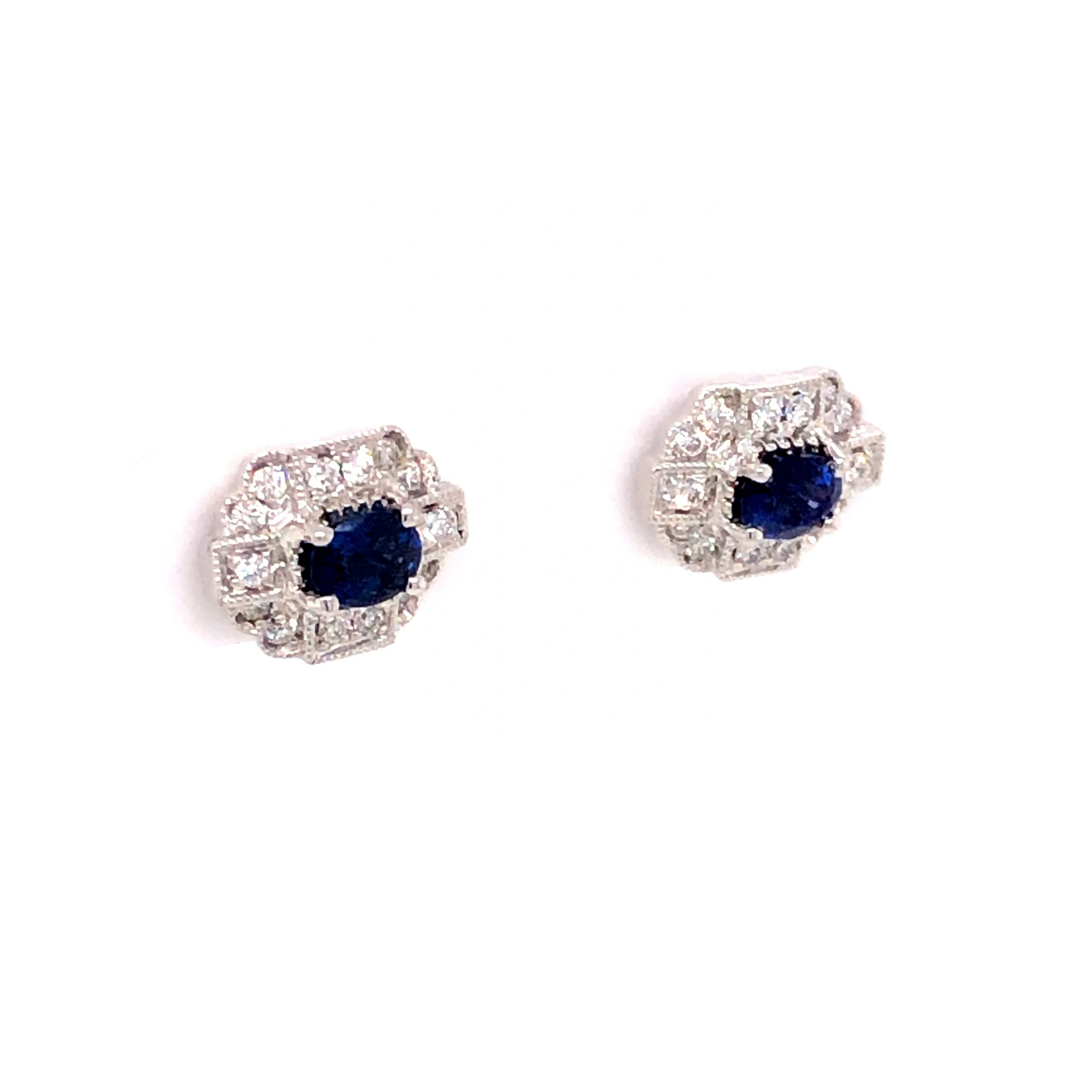 .54 Oval Cut Sapphire & Diamond Stud Earrings in 18k White Gold - Image 3