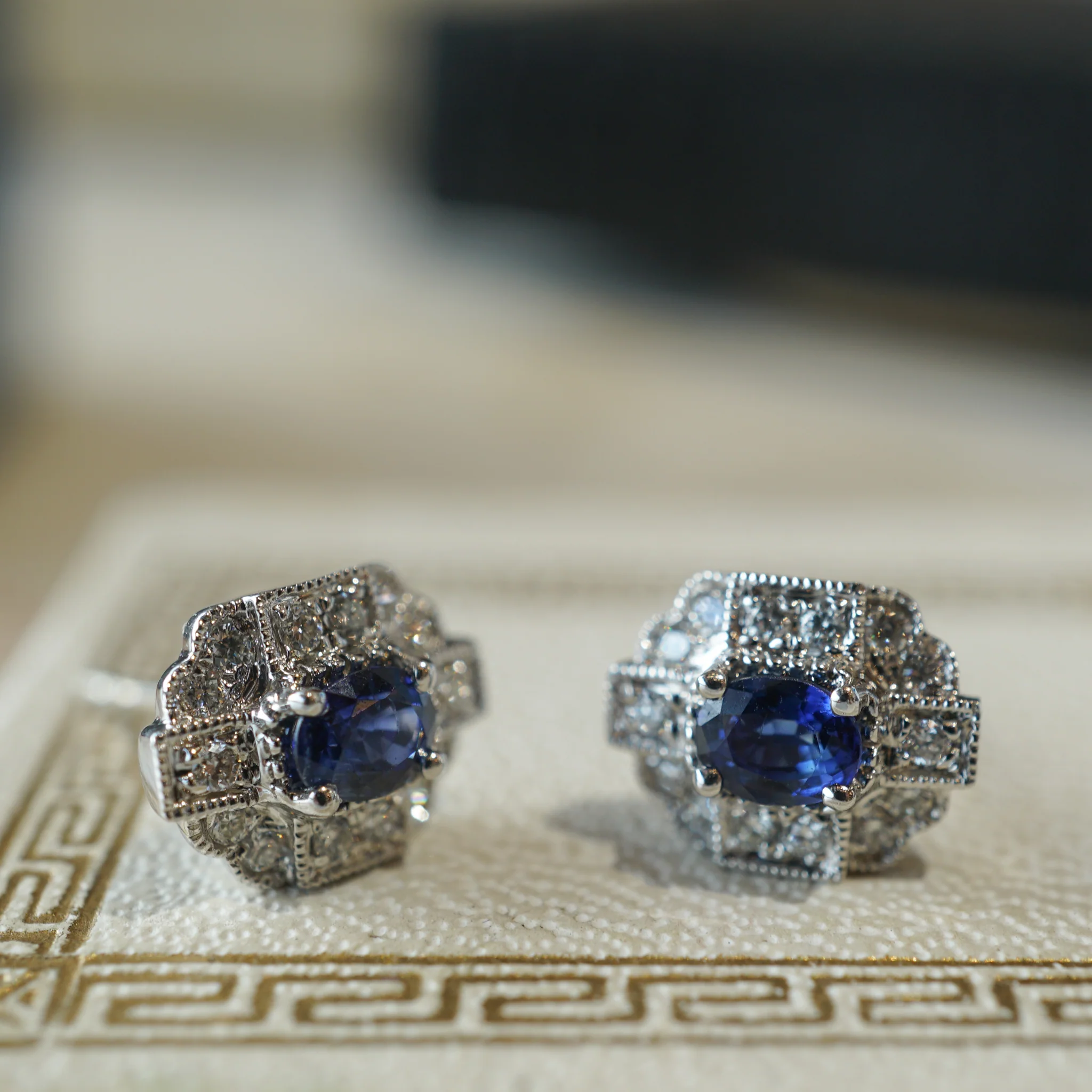 .54 Oval Cut Sapphire & Diamond Stud Earrings in 18k White Gold - Image 4