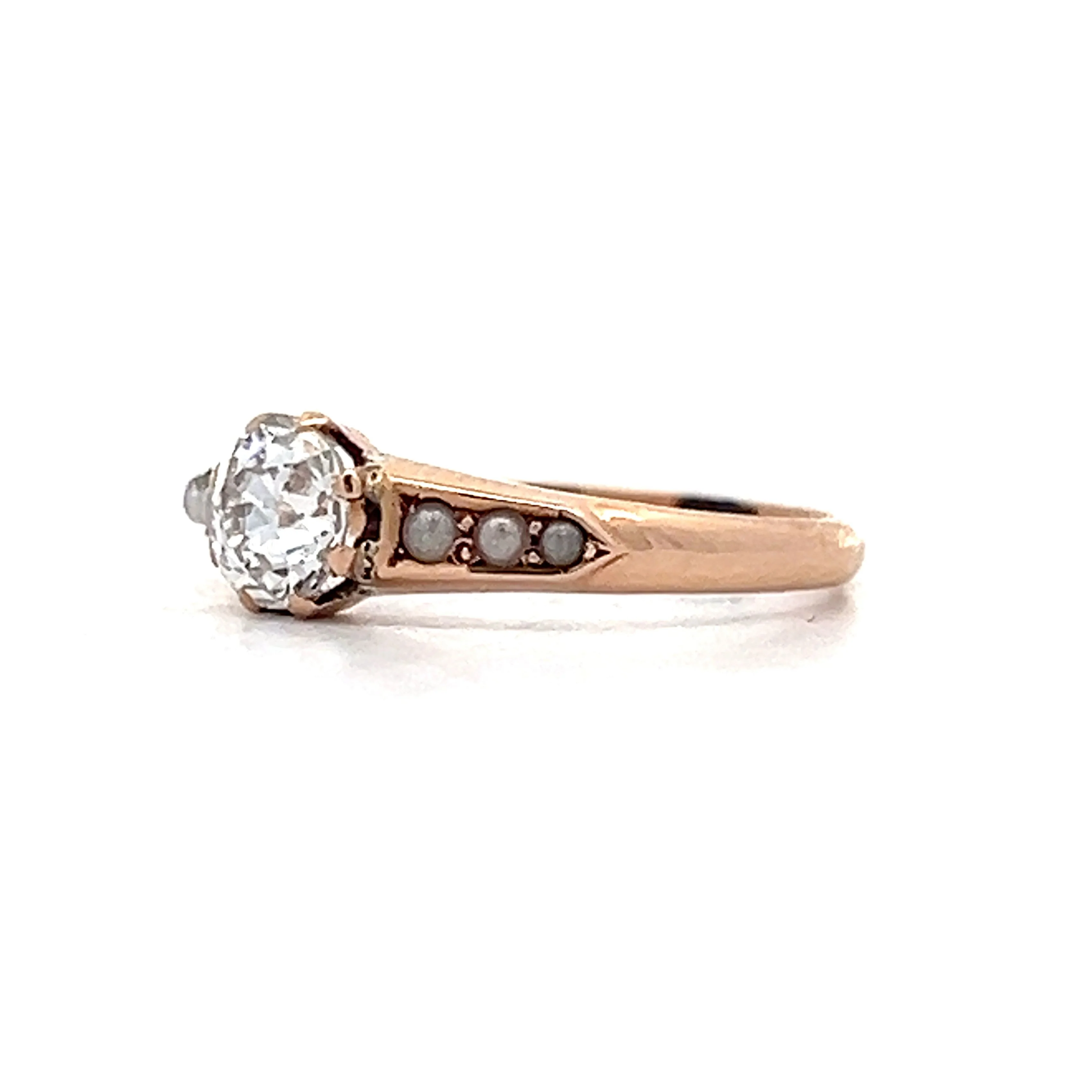 .54 Antique Diamond & Seed Pearl Ring in Rose Gold - Image 2
