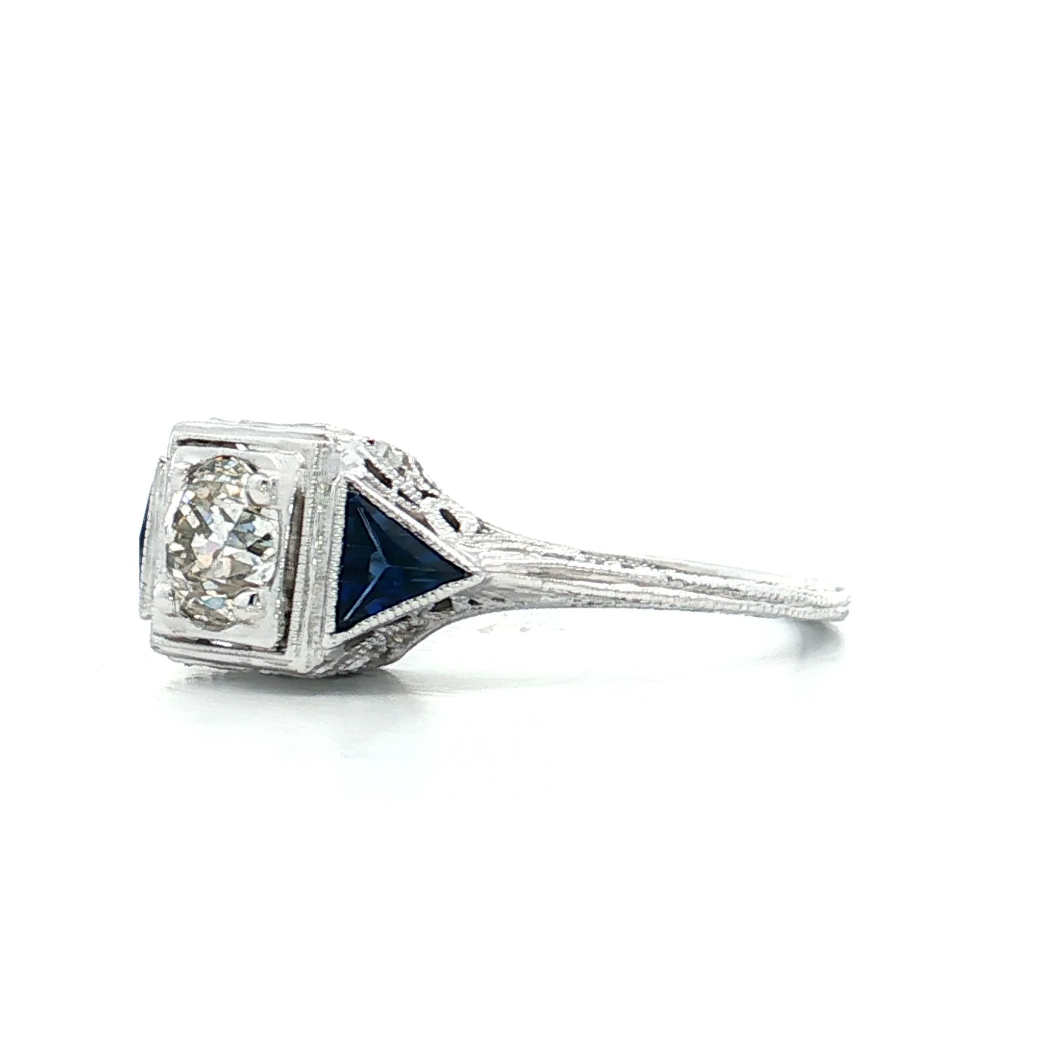 .55 Antique Diamond & Sapphire Engagement Ring 18k - Image 2