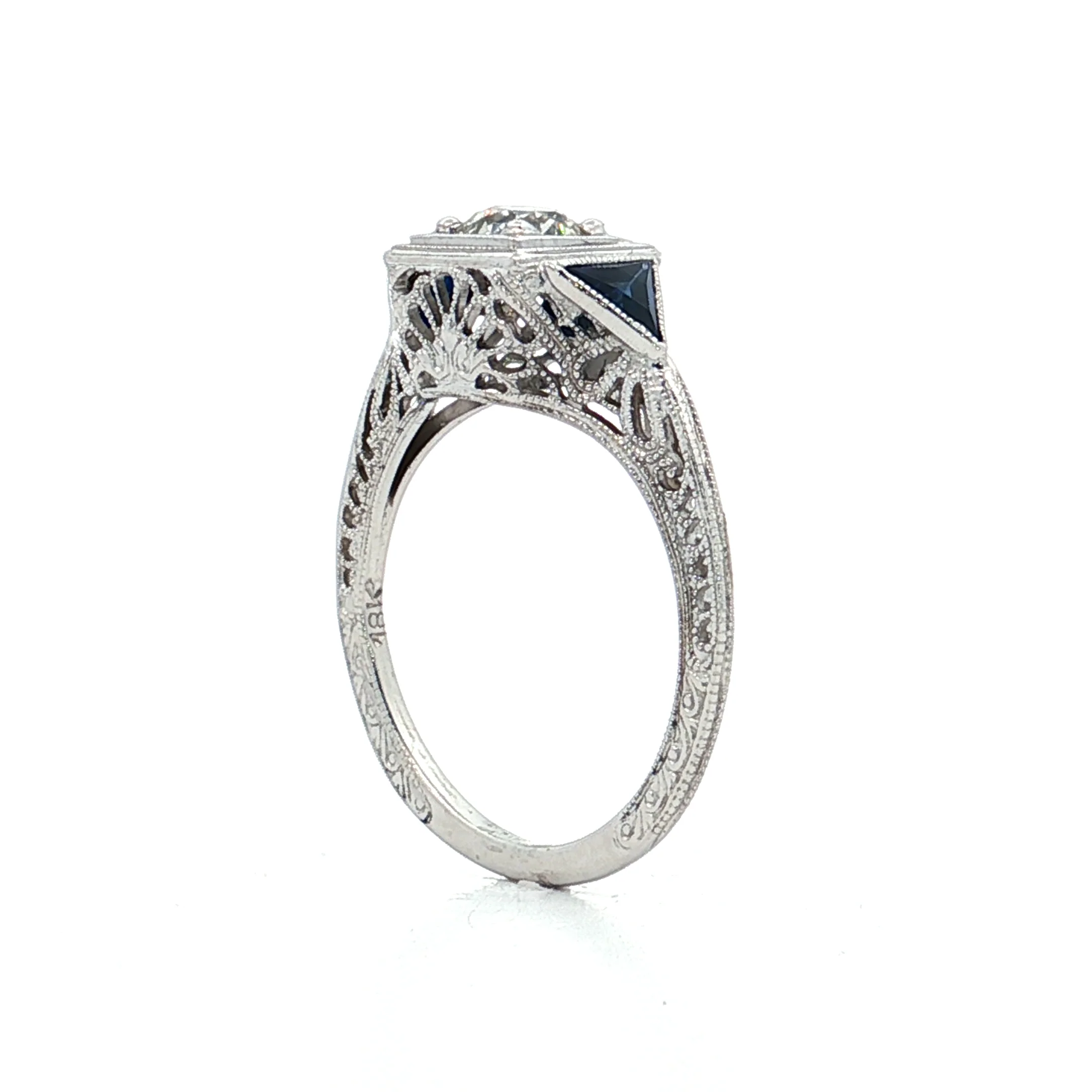 .55 Antique Diamond & Sapphire Engagement Ring 18k - Image 5