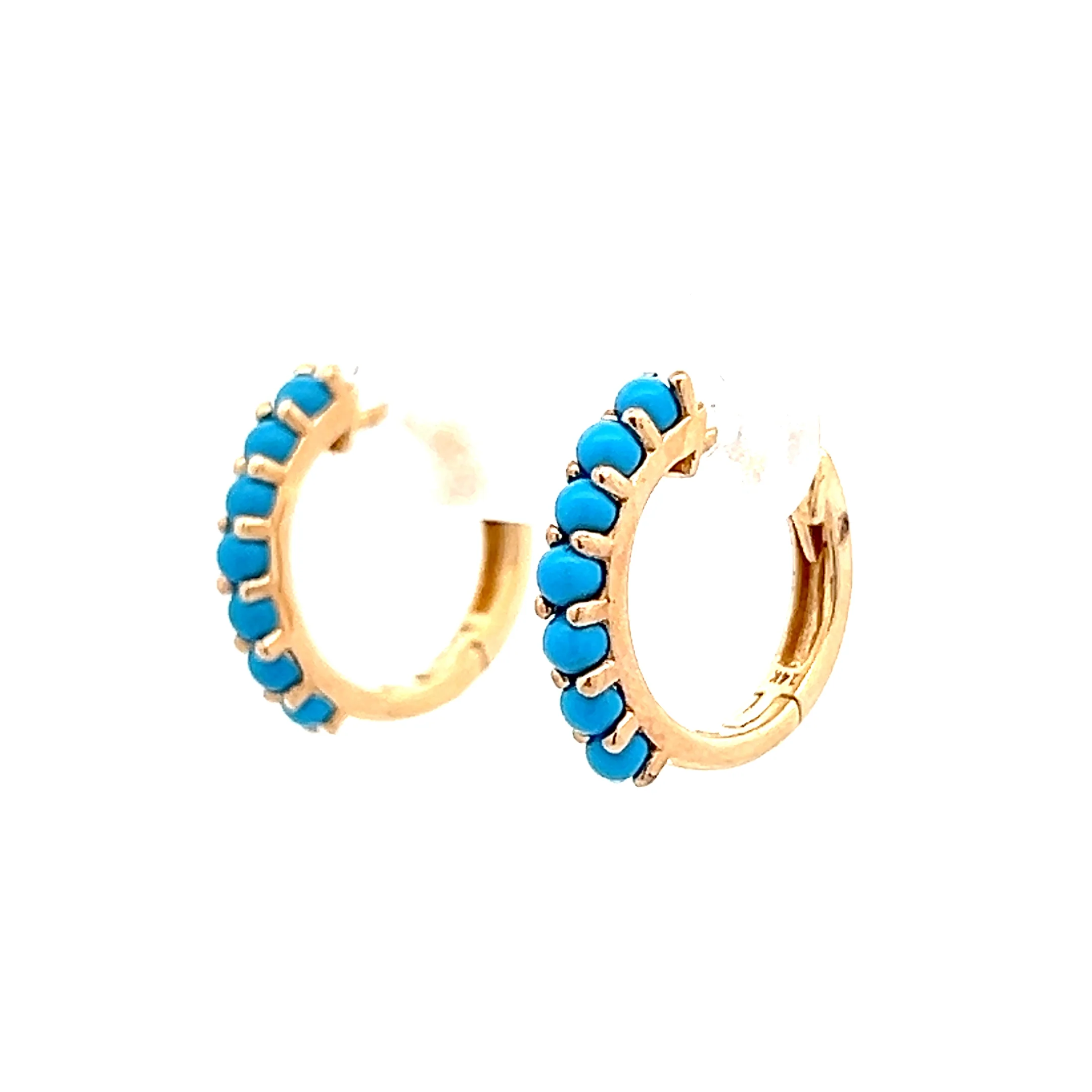 .55 Cabochon Turquoise Huggie Hoop Earrings in 14k - Image 2