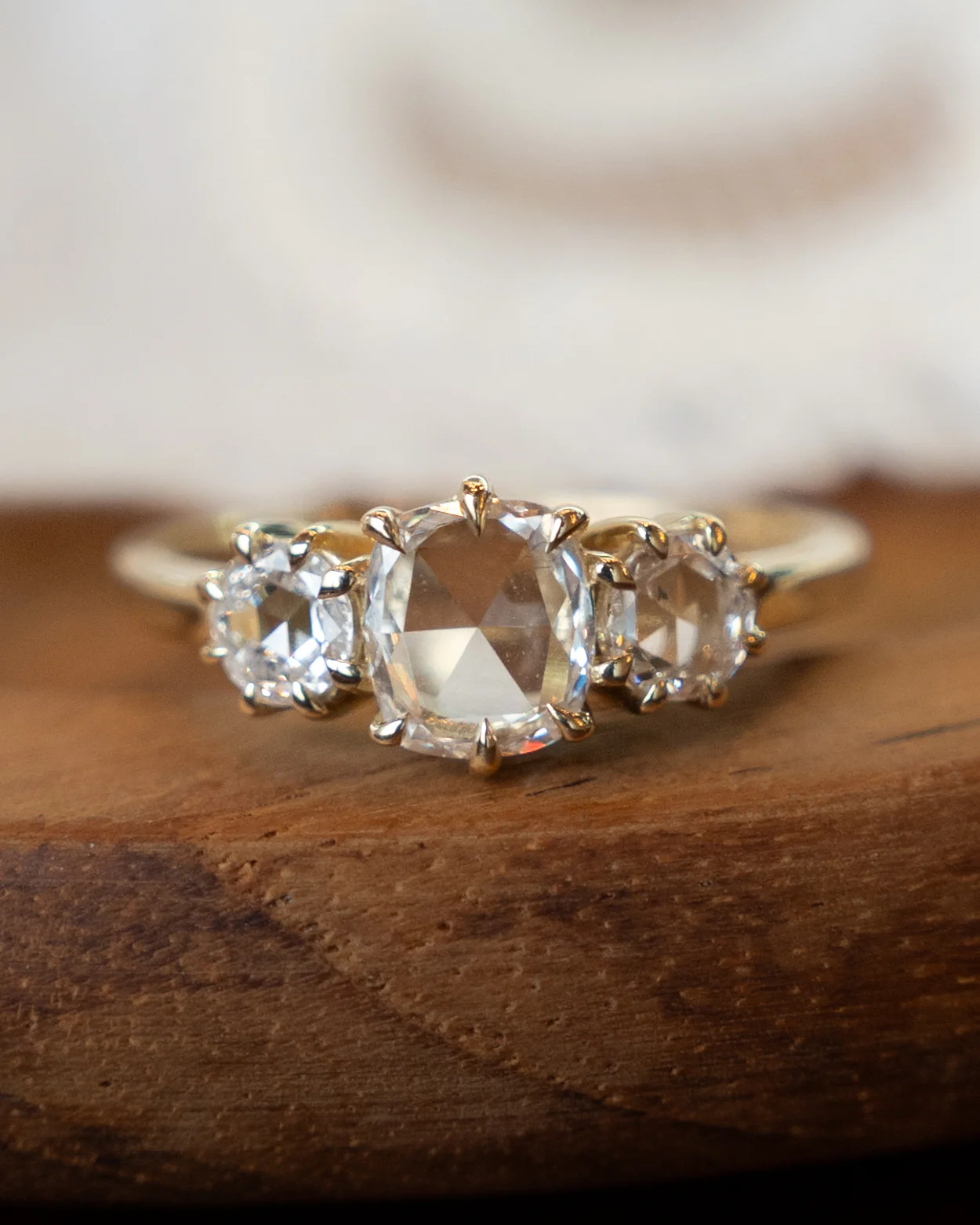 .55 Rose Diamond Three Stone Engagement Ring in 14k - Image 6