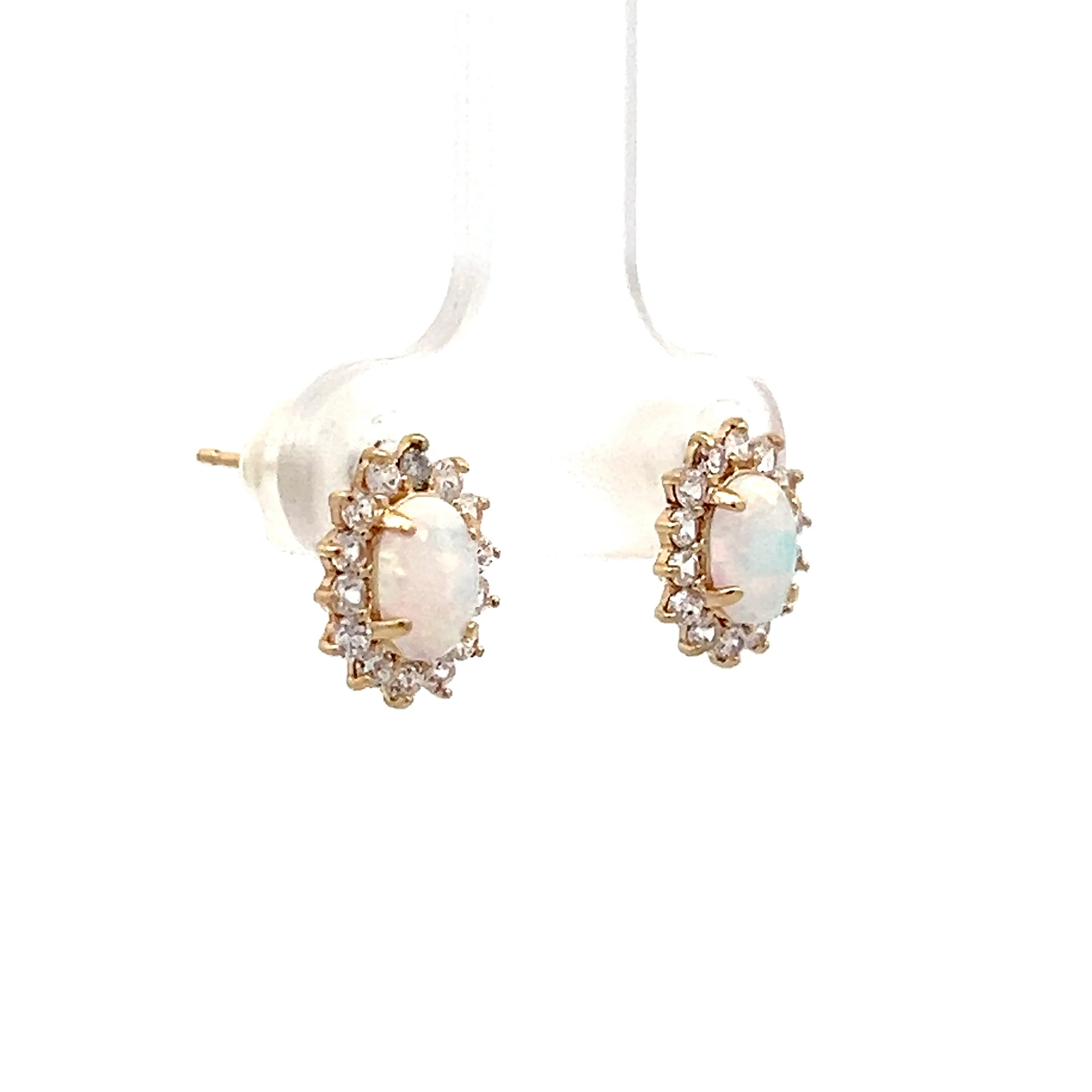 .56 Cabochon Opal & Diamond Earrings 14k - Image 3