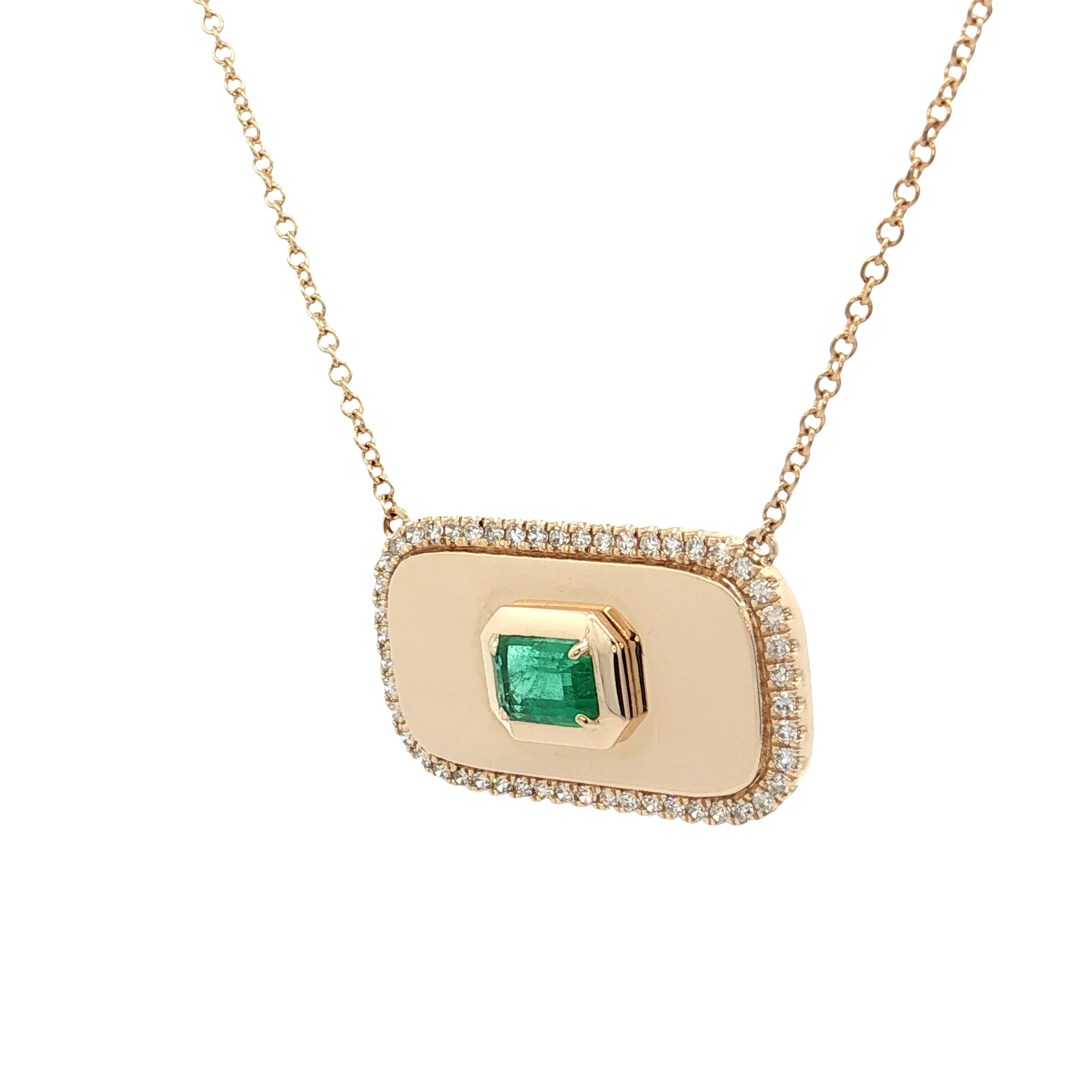.56 Emerald & Diamond Pendant Necklace 14k Yellow Gold - Image 2