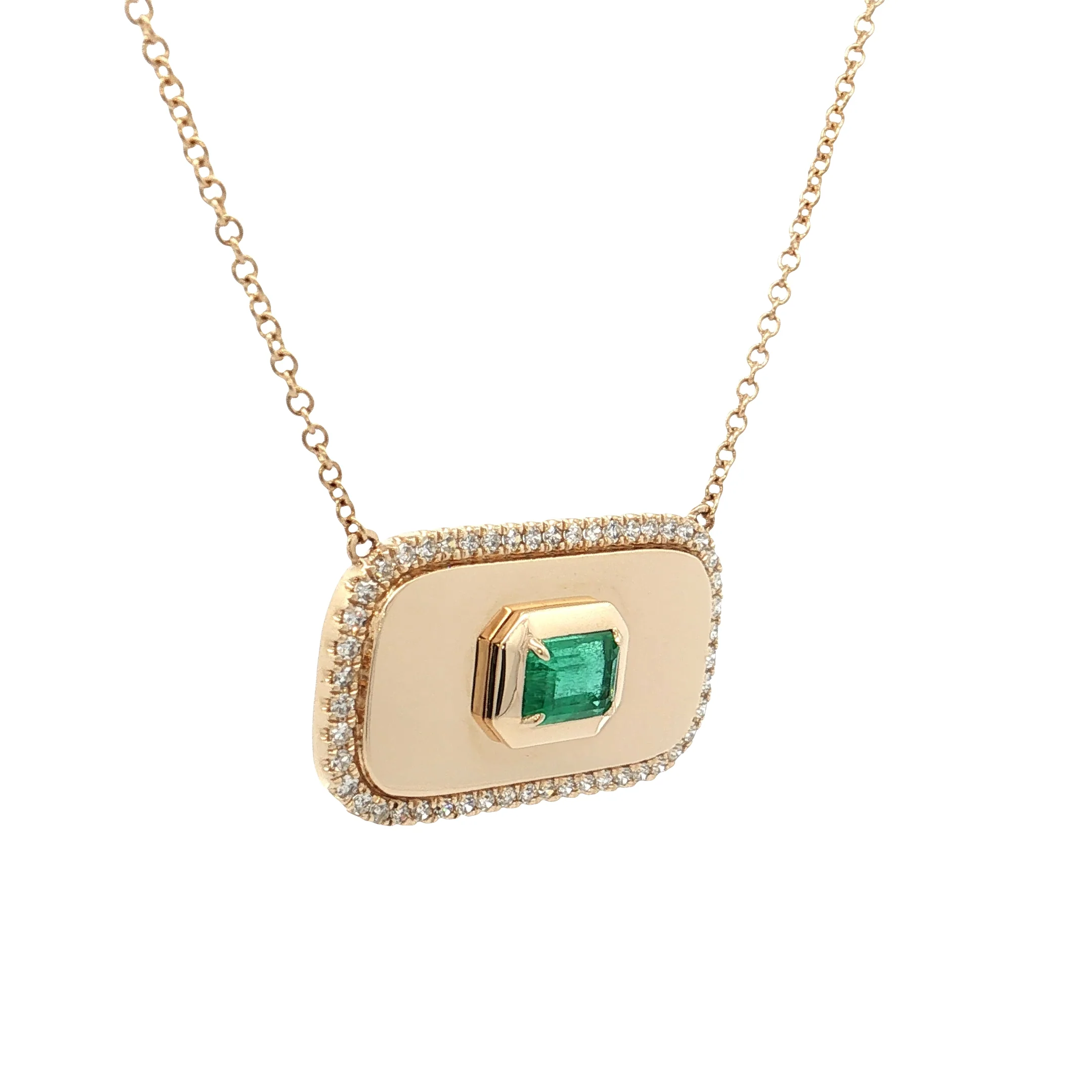 .56 Emerald & Diamond Pendant Necklace 14k Yellow Gold - Image 3