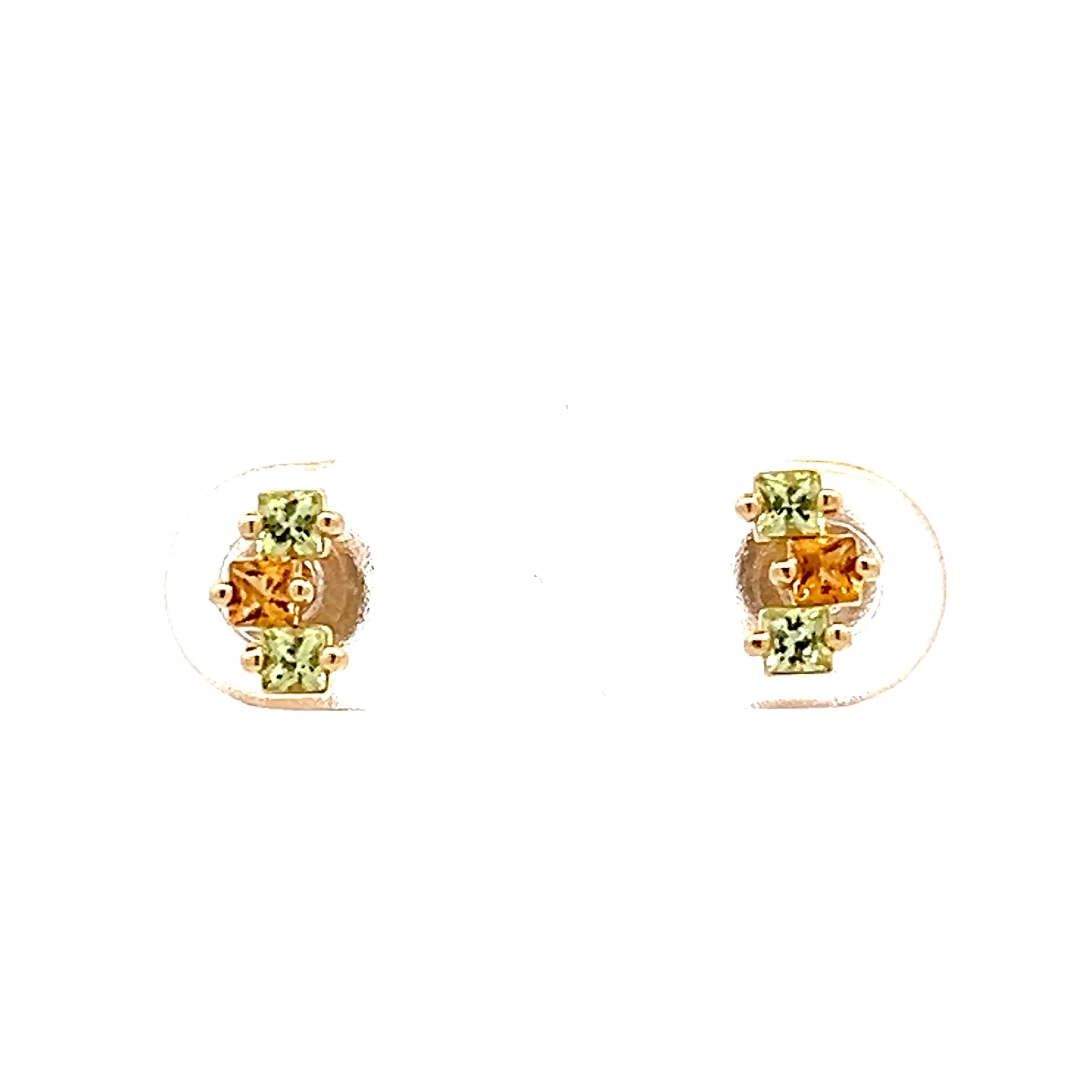 .56 Peridot & Citrine Stud Earrings in 14k Yellow Gold