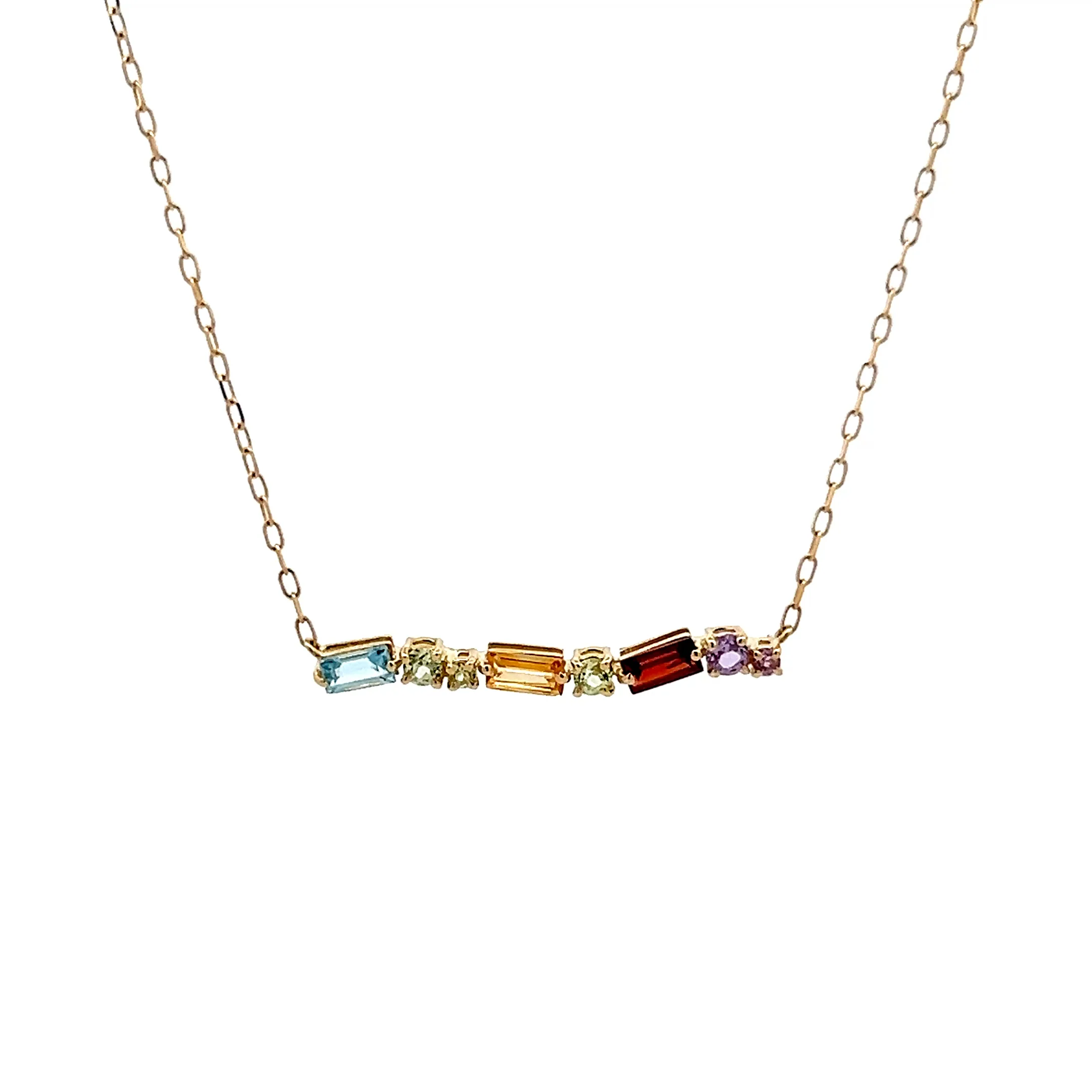 .56 Rainbow Gemstone Bar Pendant Necklace in 14k
